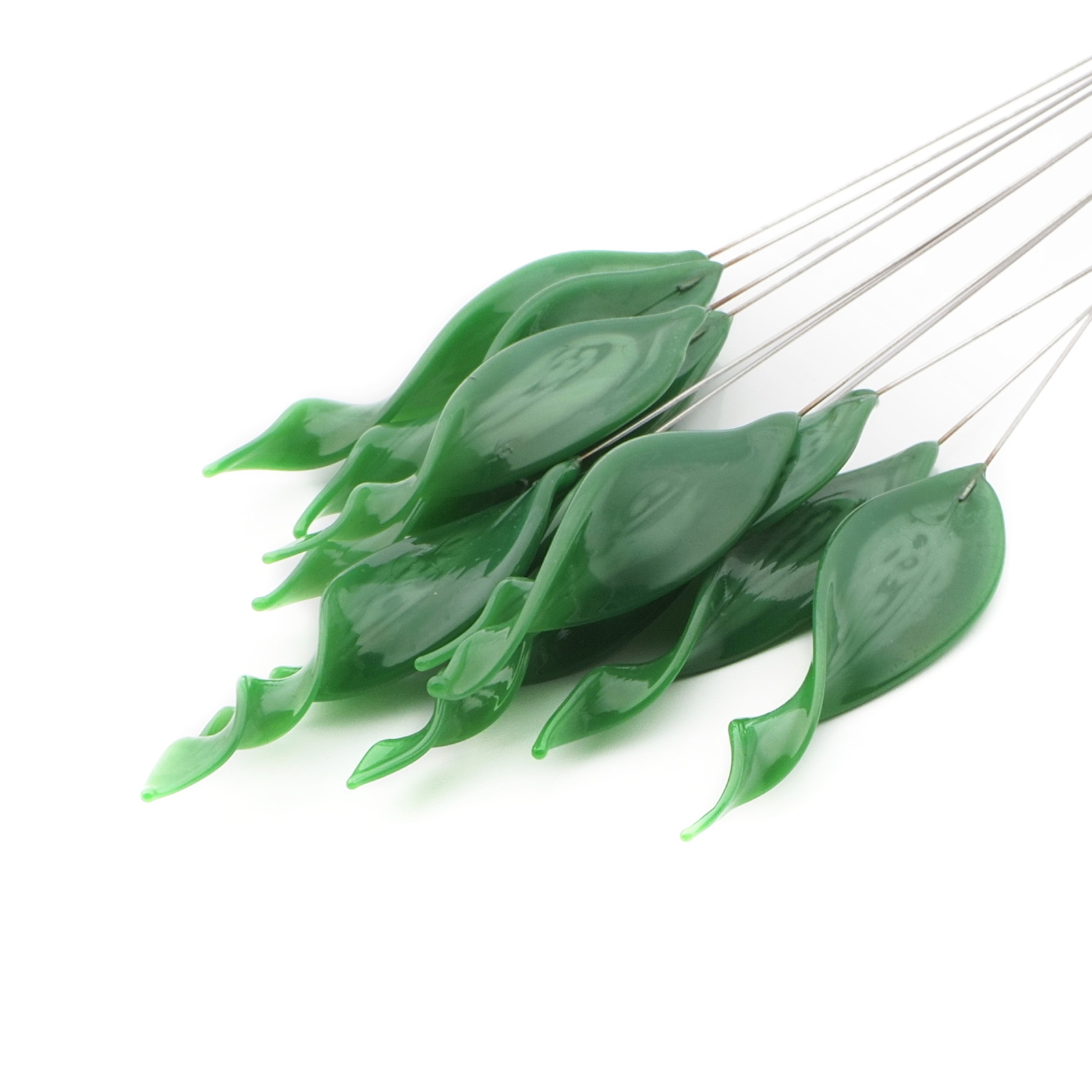 Czech lampwork glass green twist flower leaf craft earring headpin glass bead (1 bead)