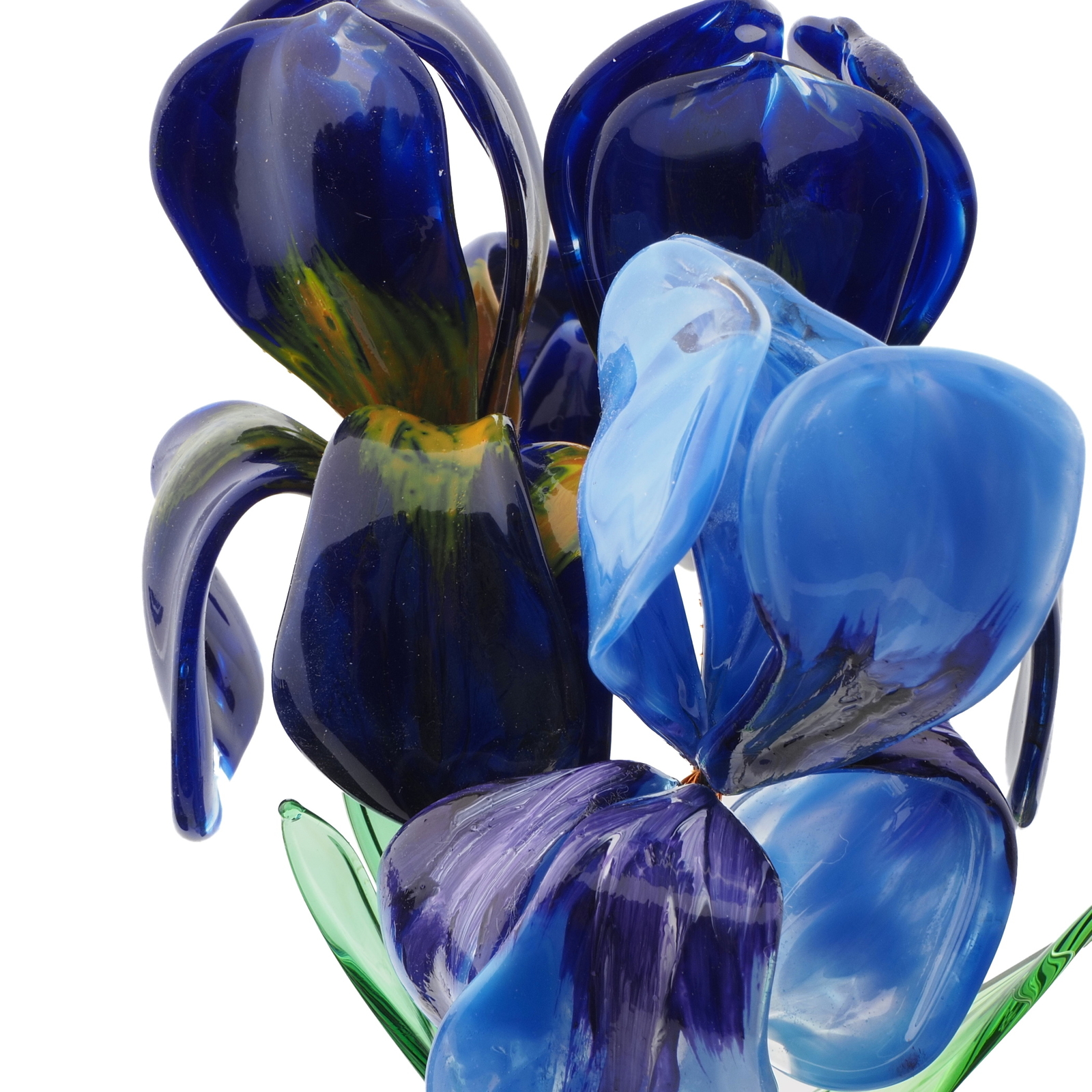 Czech lampwork glass bead blue iris flowers stem ornament