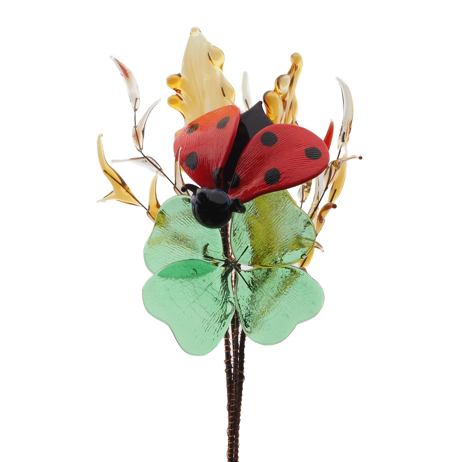 Czech lampwork glass bead meadow flowers and ladybird stem ornament
