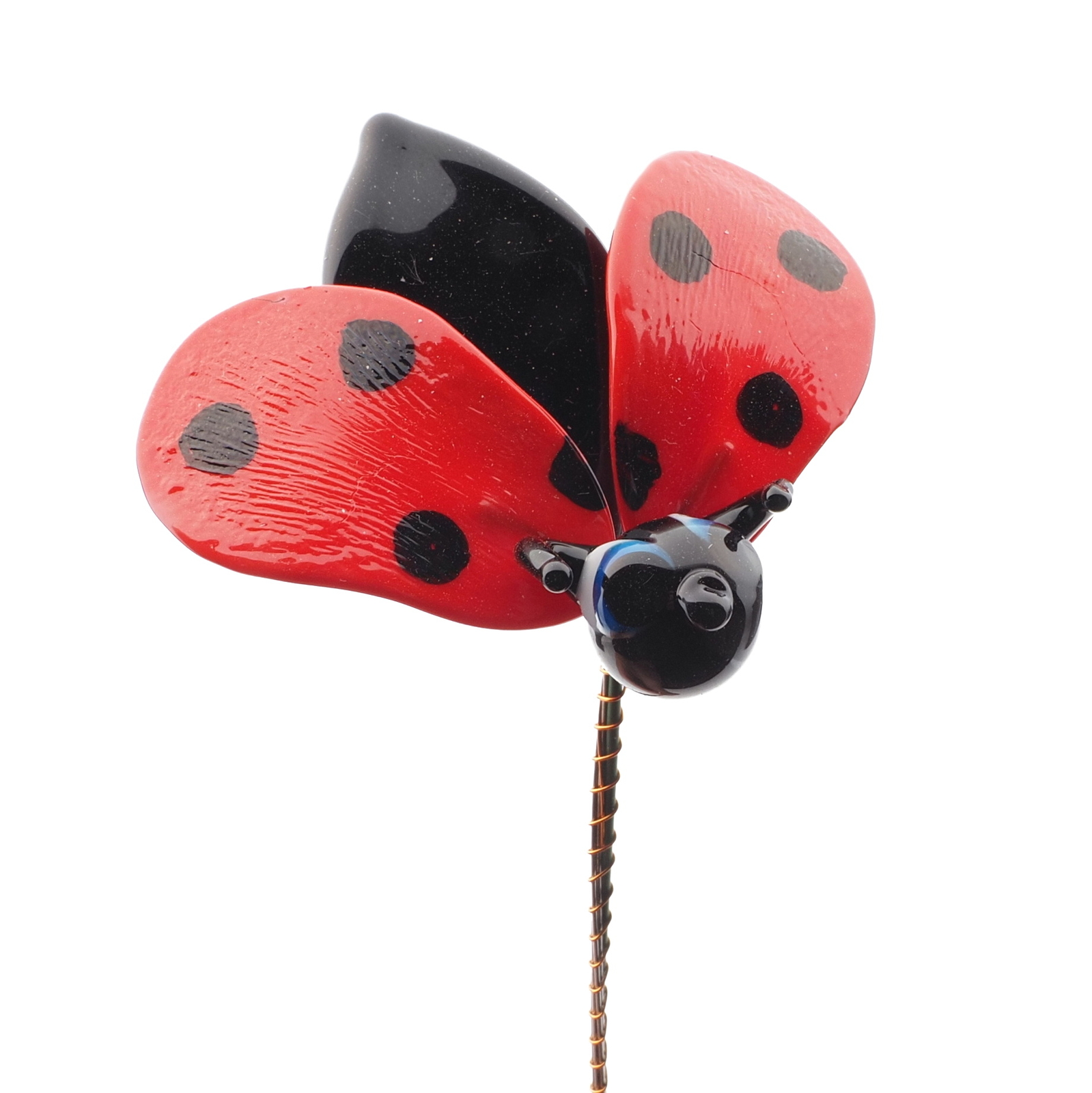 Czech lampwork glass bead ladybird ladybug stem