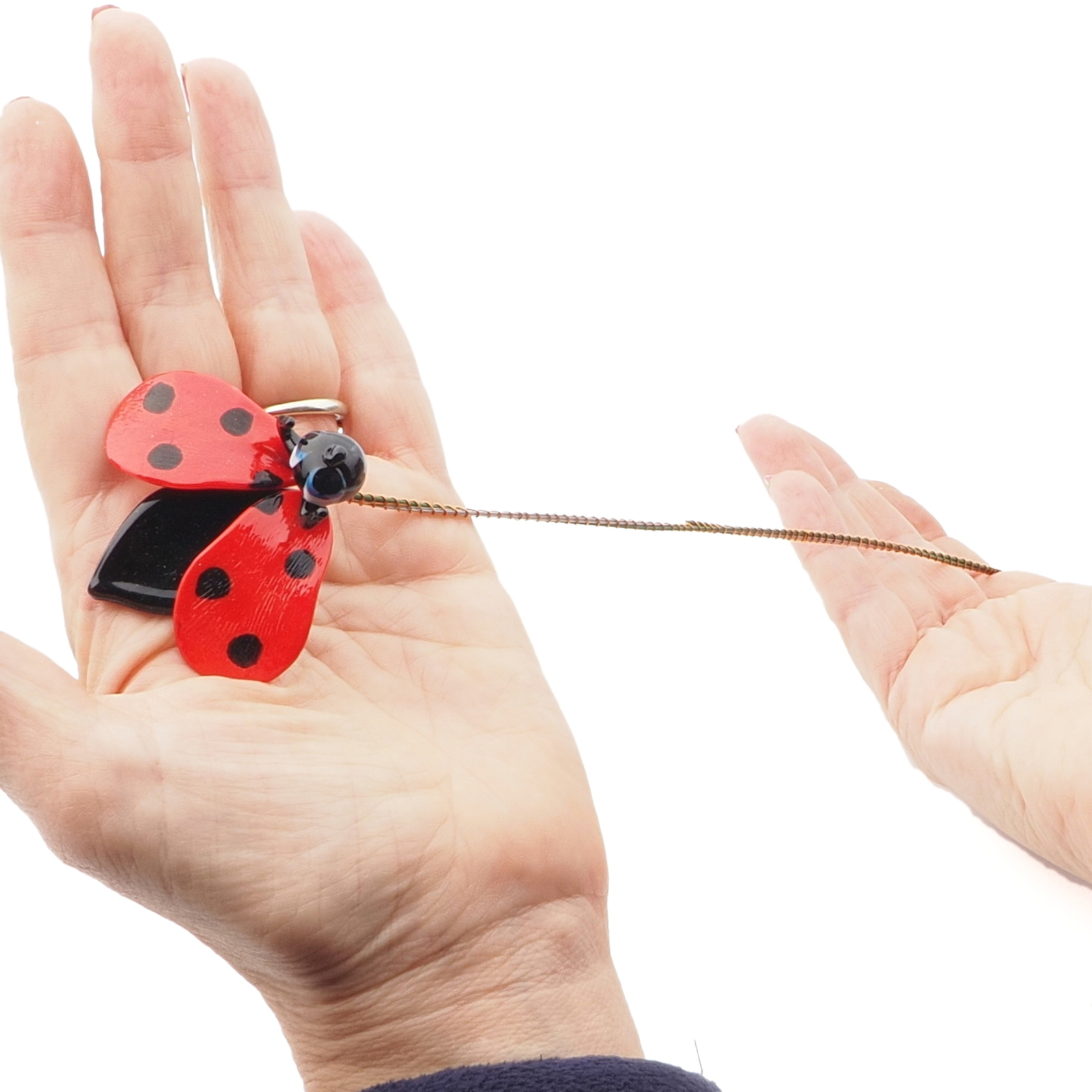 Czech lampwork glass bead ladybird ladybug stem