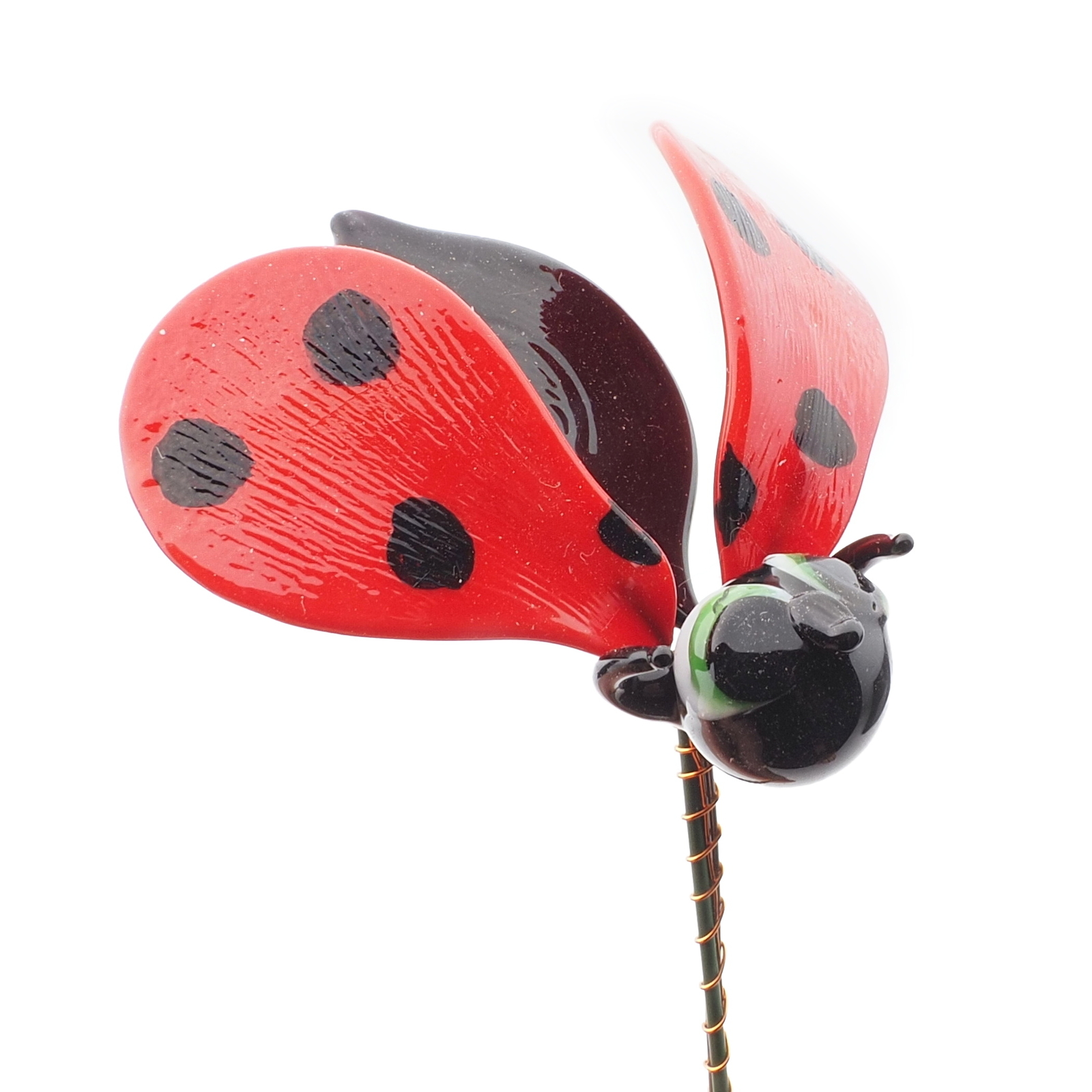 Czech lampwork glass bead red ladybird ladybug stem