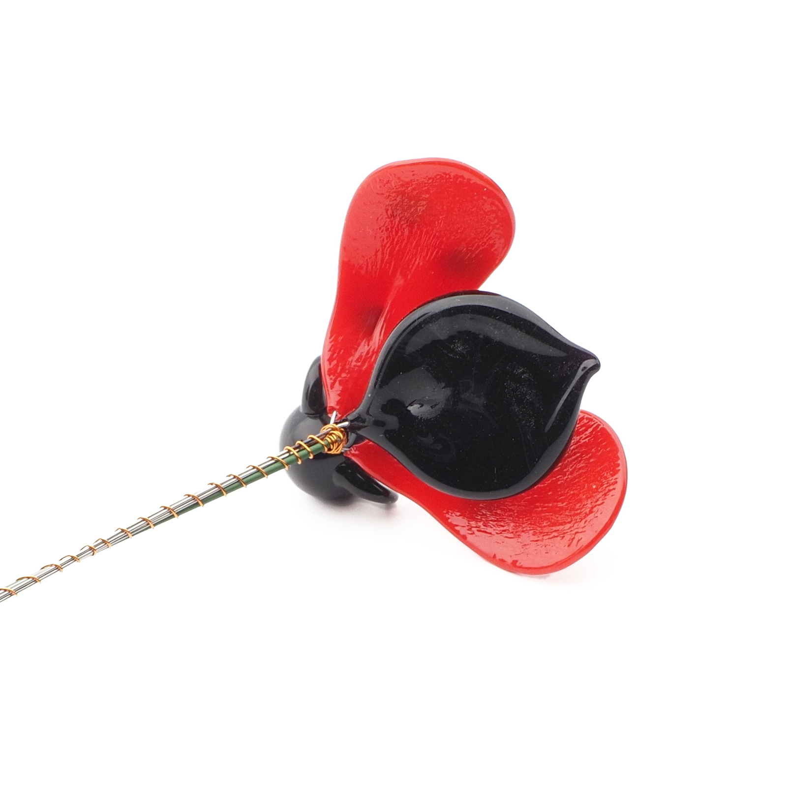 Czech lampwork glass bead red ladybird ladybug stem