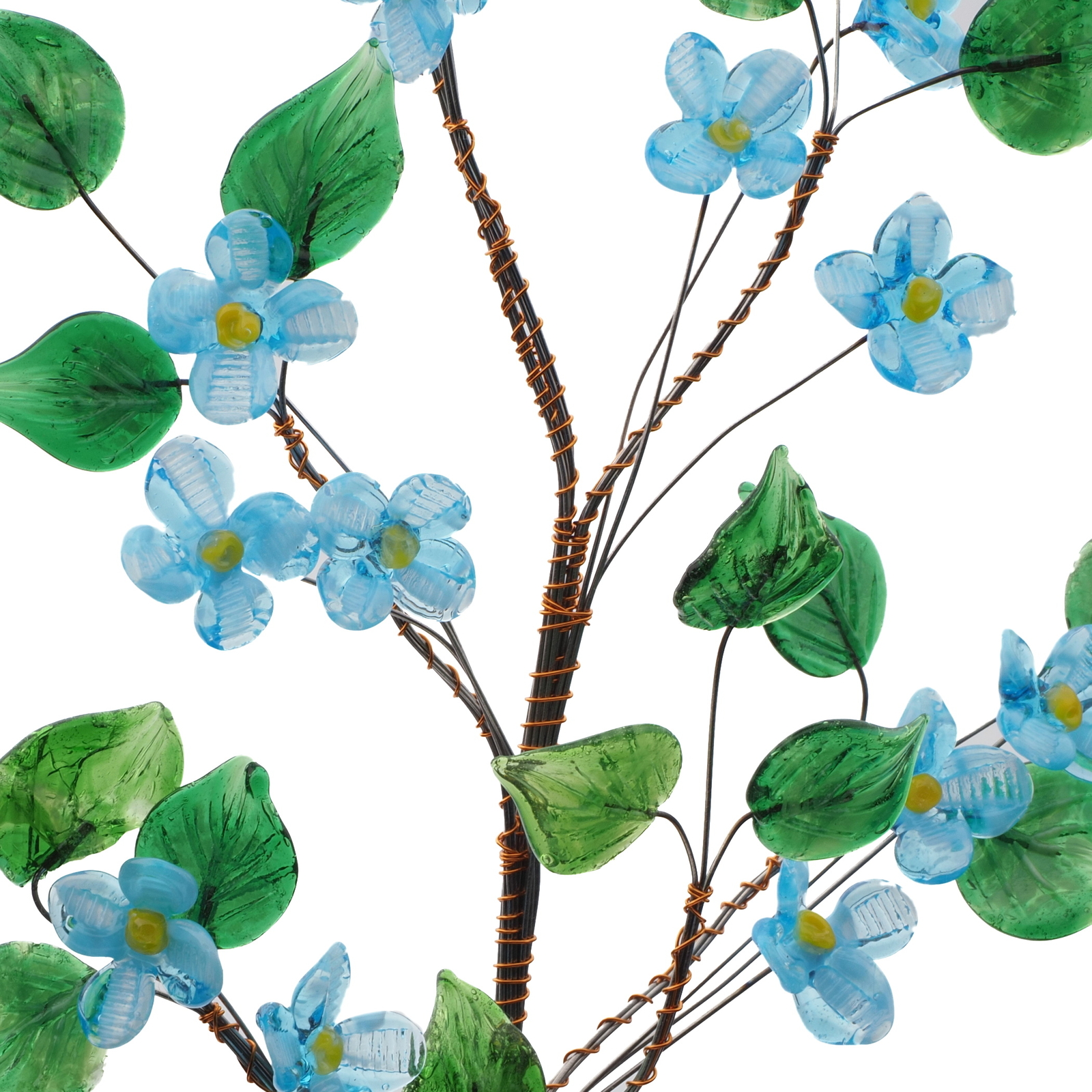 Czech lampwork glass bead wild blue flowers stem ornament