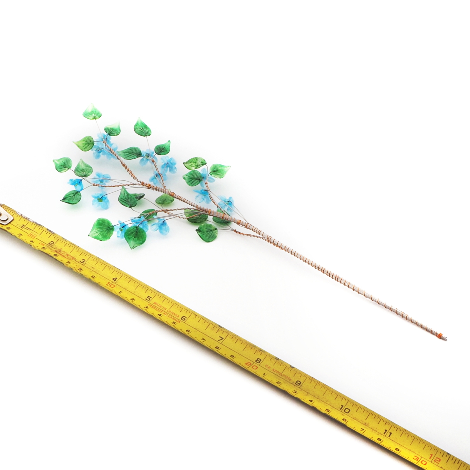 Czech lampwork glass bead wild blue flowers stem ornament