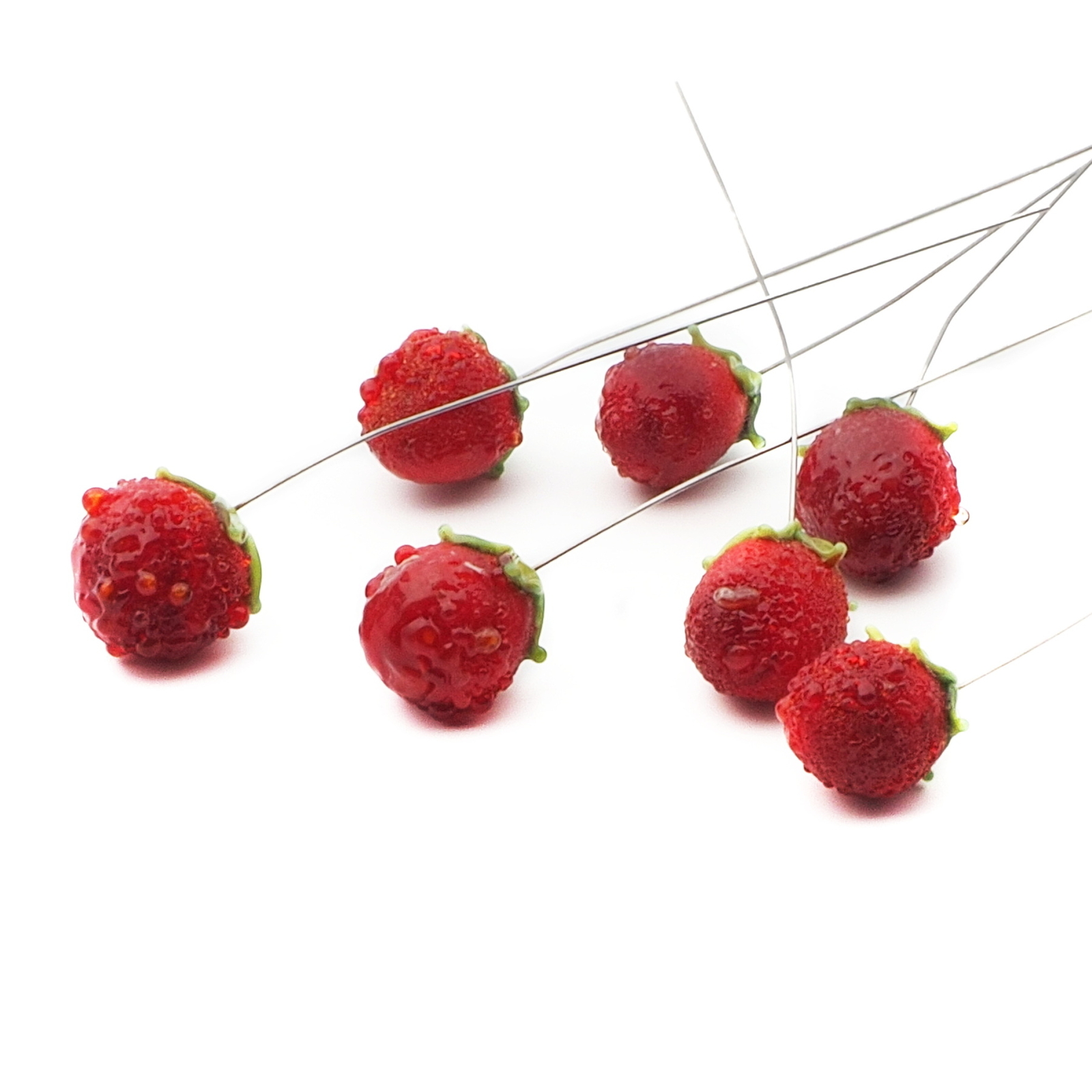 Lot (8) Czech lampwork glass strawberry fruit craft earring