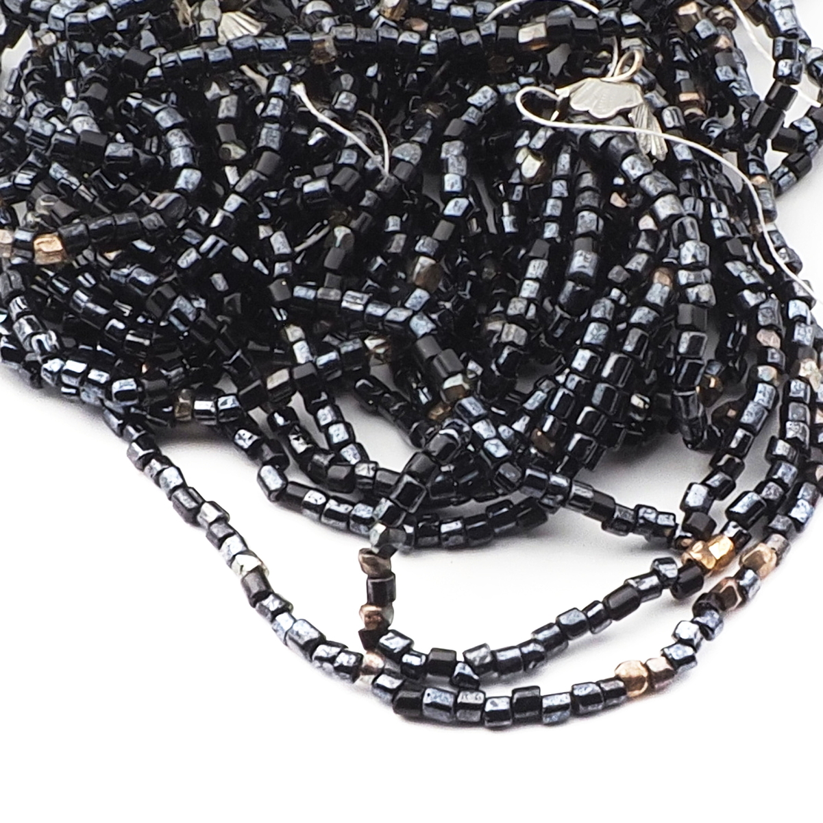 Lot (4500) Vintage Czech black lustre hex faceted glass seed beads 17bpi