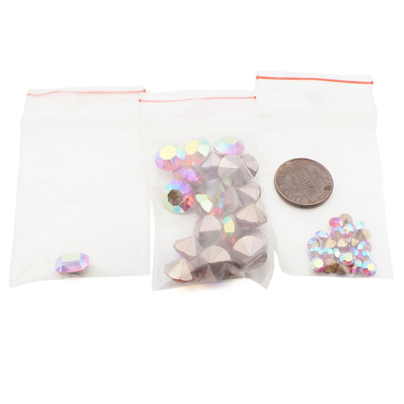 Lot (45) Czech vintage foiled AB vitrail round octagon glass rhinestones