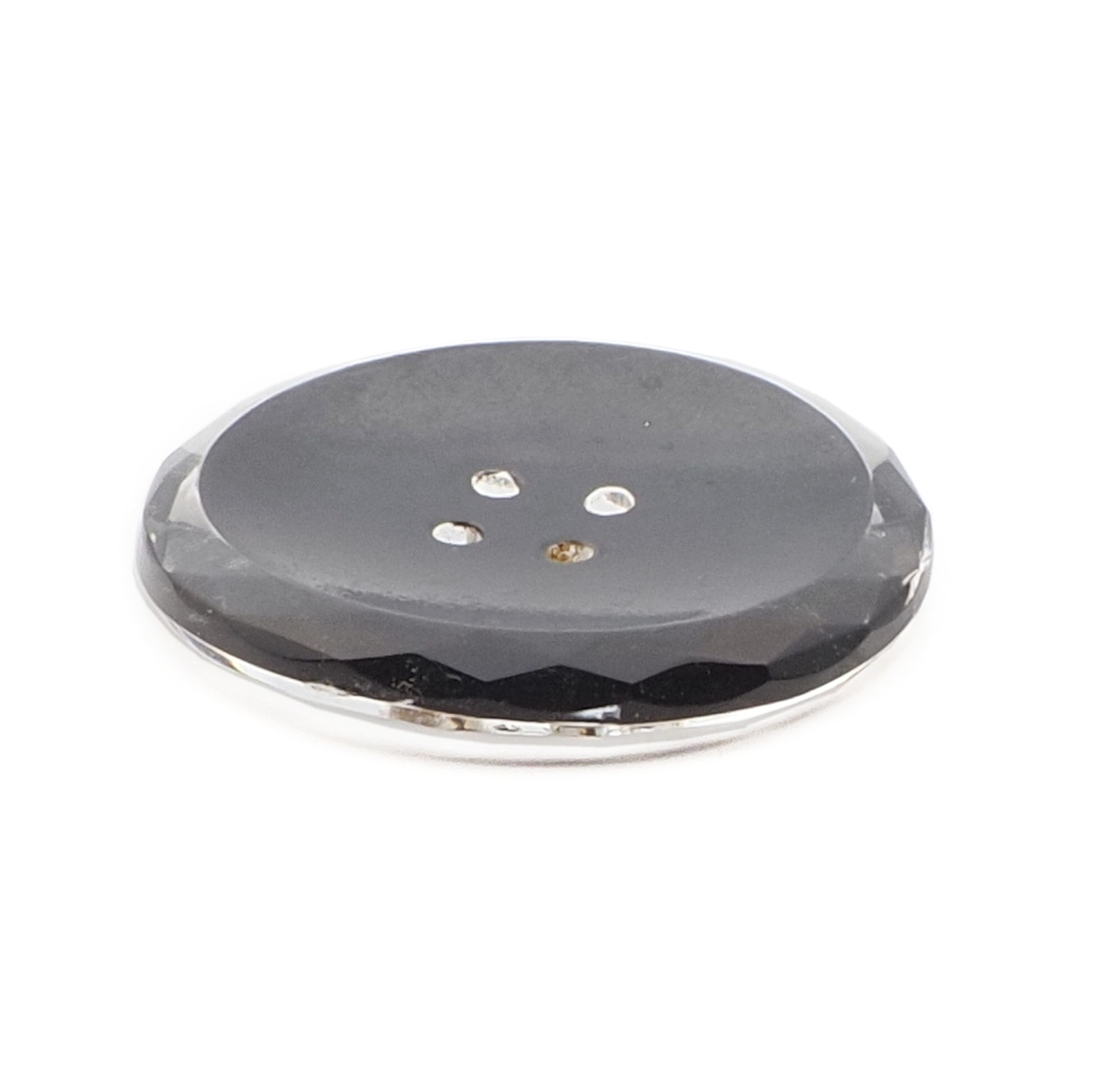 Large vintage Czech black crystal clear faceted glass button 33mm