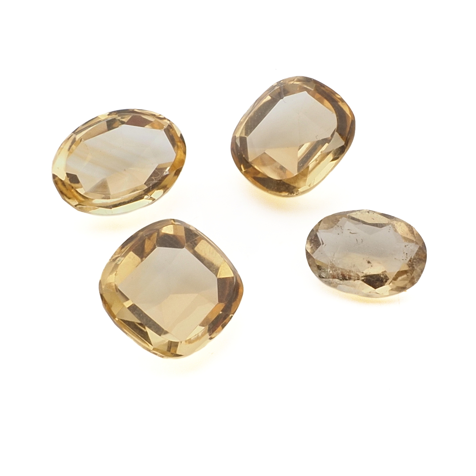 Lot (4) Czech vintage citrine yellow table cut glass rhinestones