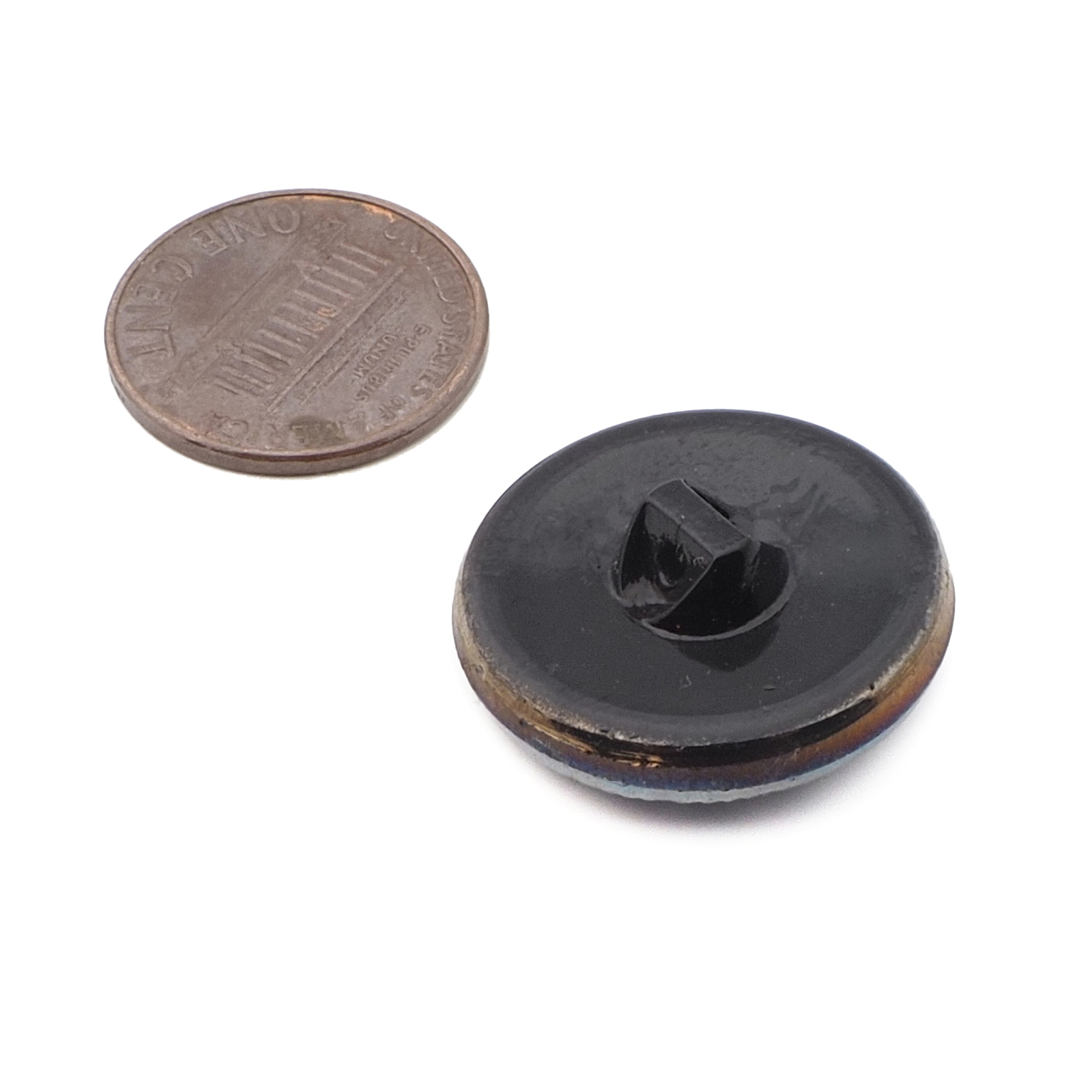 Czech Vintage vitrail iridescent floral starburst black glass button 23mm