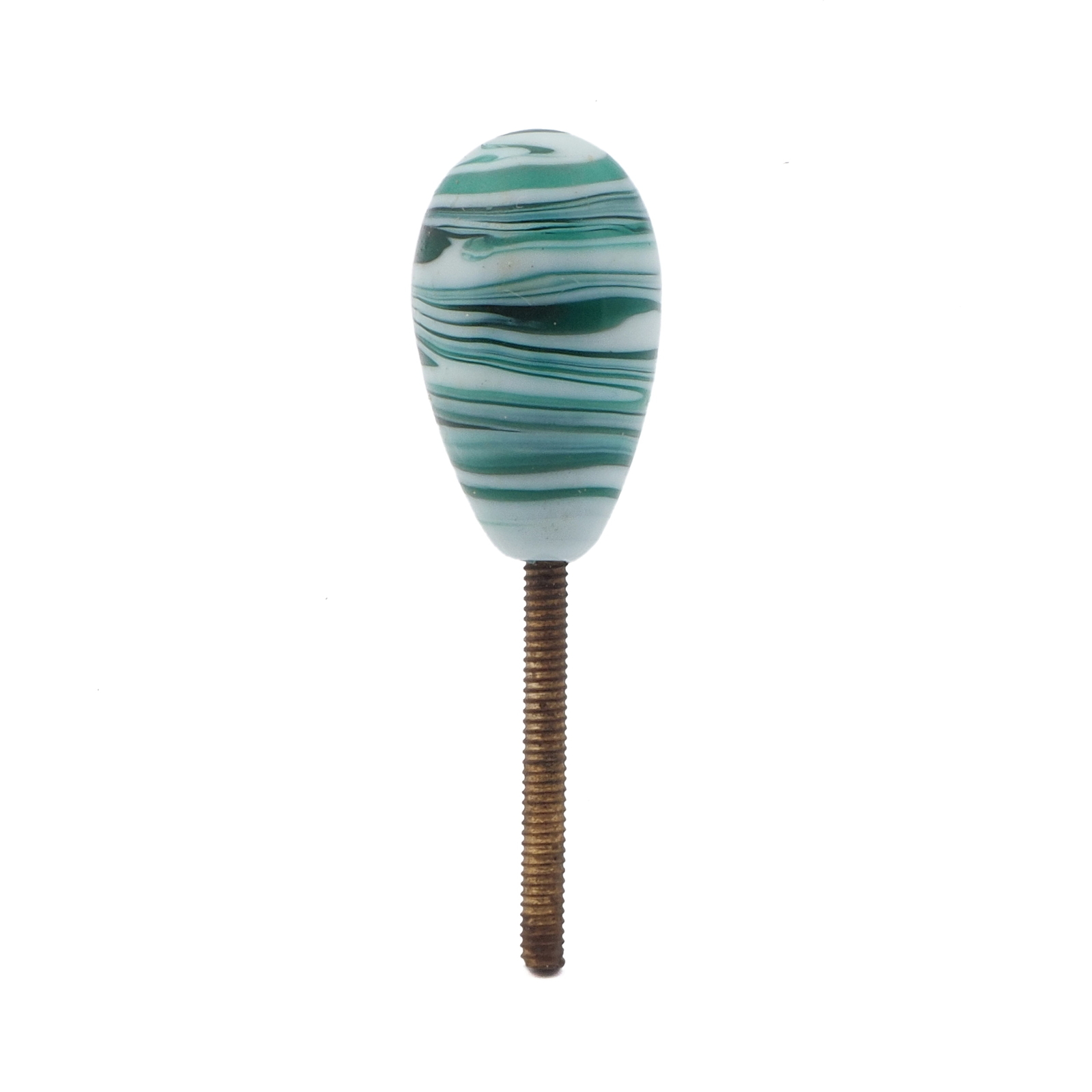 Vintage Czech marble striped oval lampwork glass chandelier finial screw thread bead