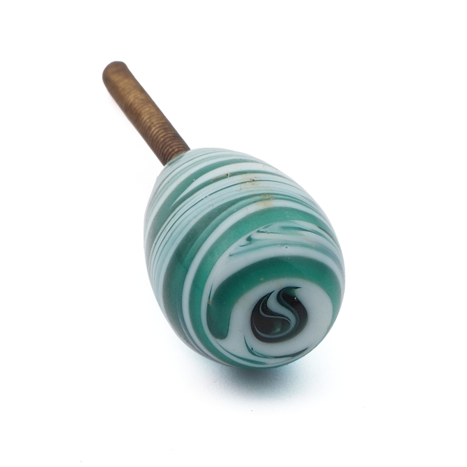 Vintage Czech marble striped oval lampwork glass chandelier finial screw thread bead