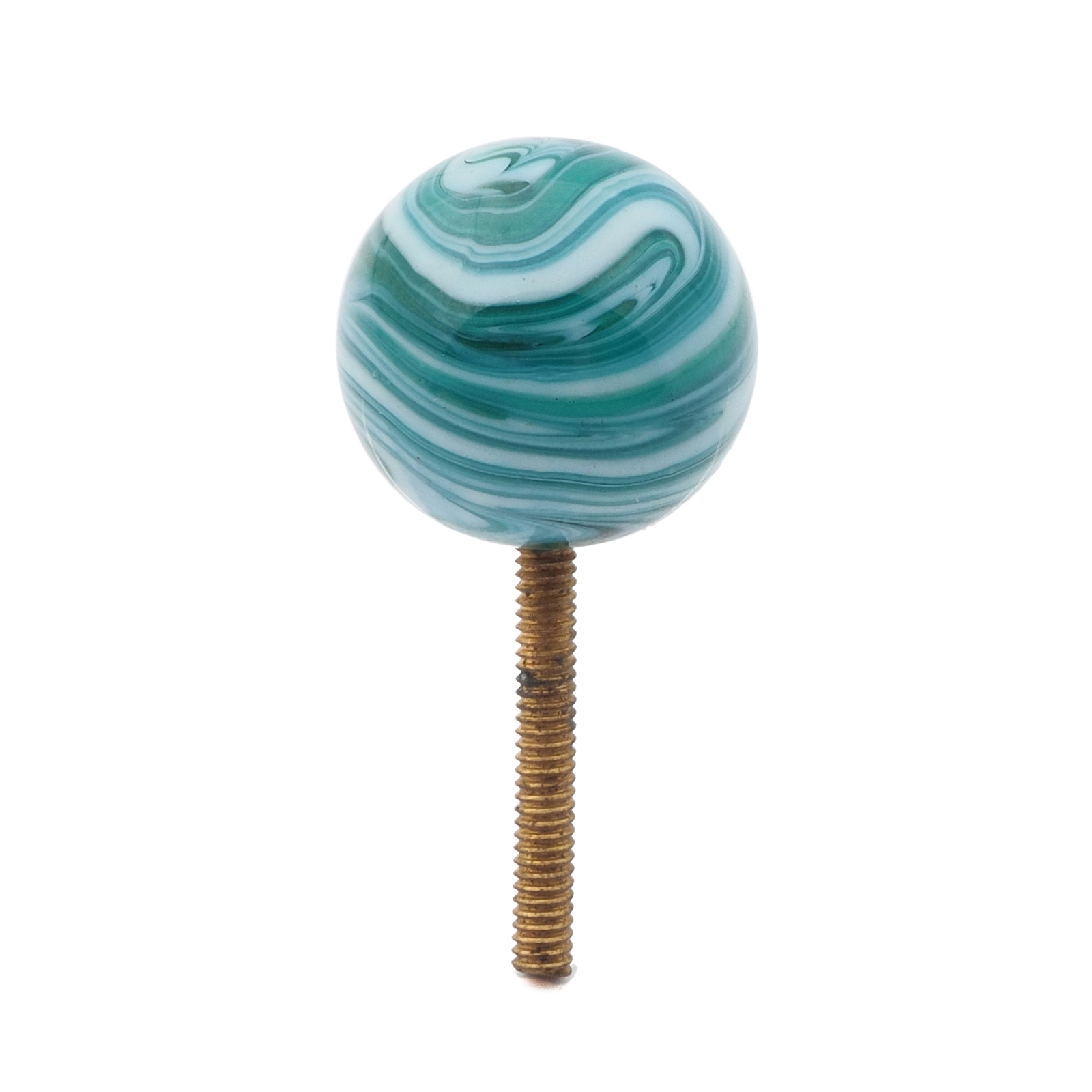 Vintage Czech agate marble lampwork glass ball chandelier finial threaded bead