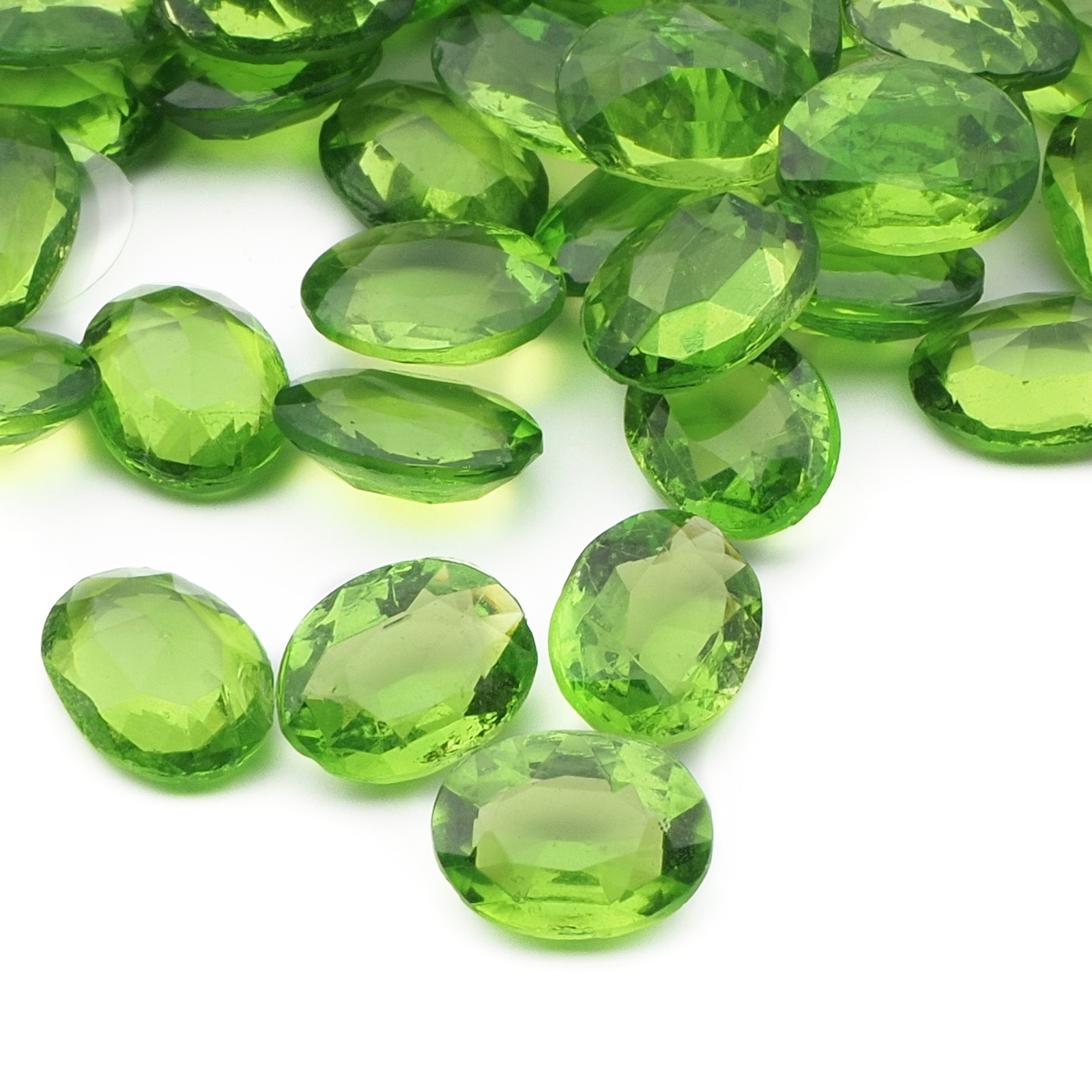 Lot (145) Czech vintage green oval glass rhinestones 8x6mm