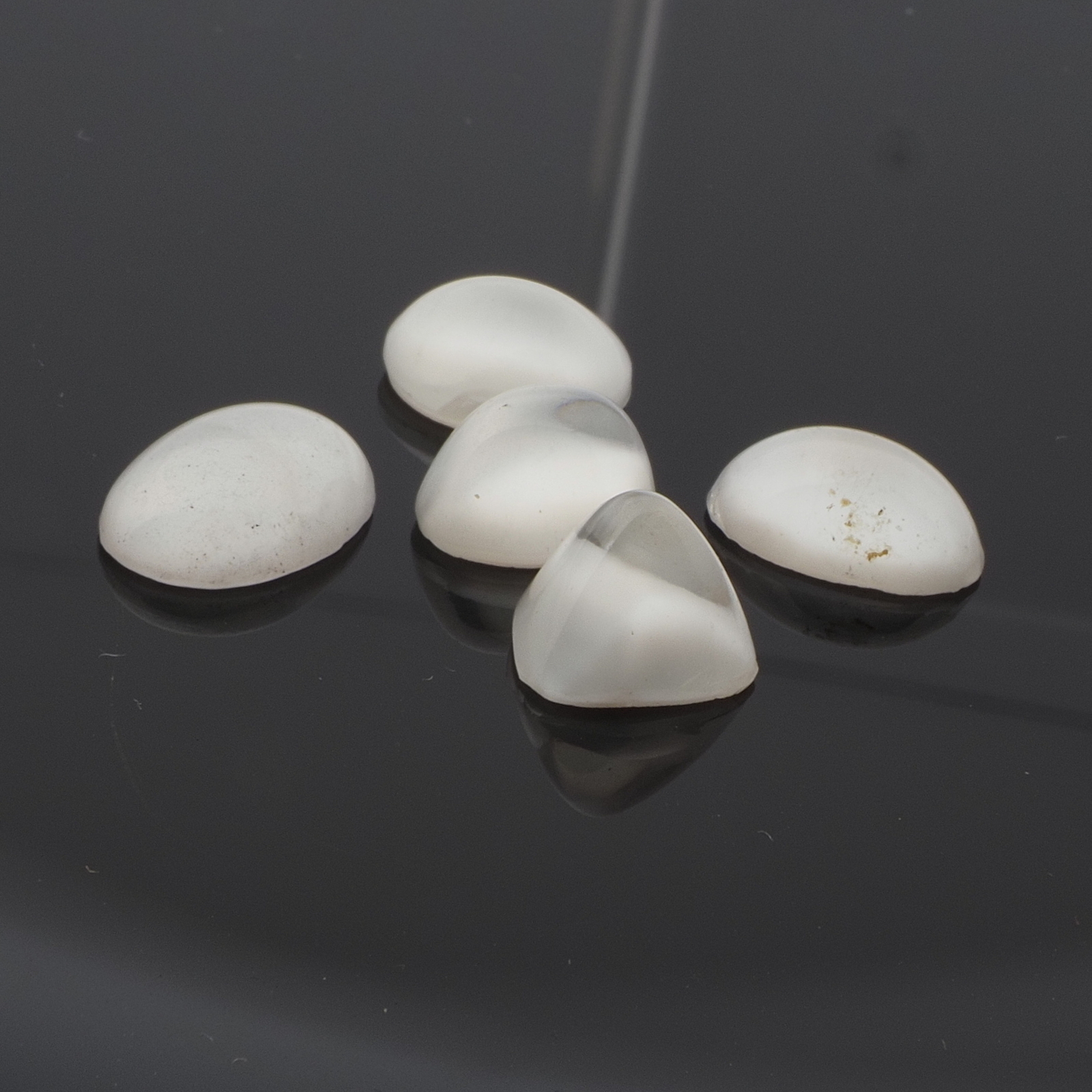 Lot (5) Czech vintage white satin moonglow glass cabochons