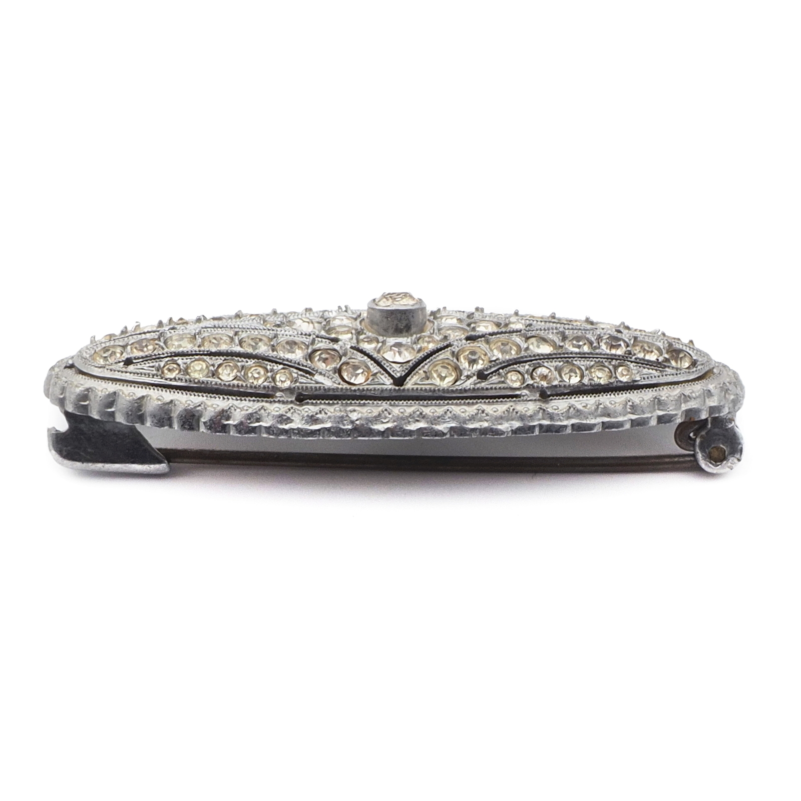 Vintage Deco Czech rhodium plate glass rhinestone pin brooch