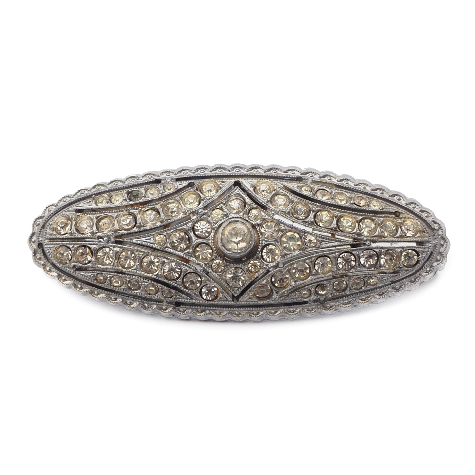 Vintage Deco Czech rhodium plate glass rhinestone pin brooch