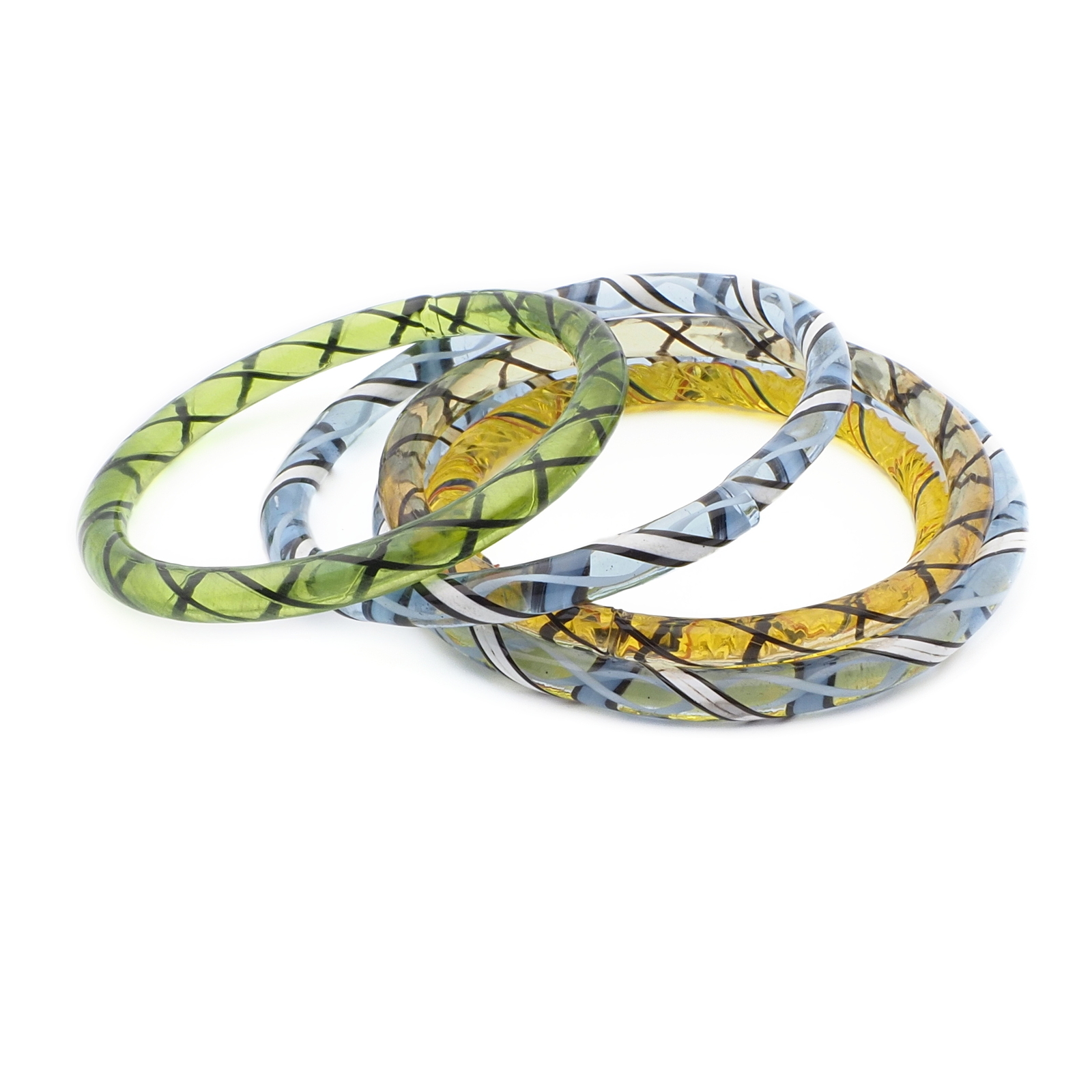 Lot (5) antique Czech filigree spiral lampwork glass bangles earring hoops