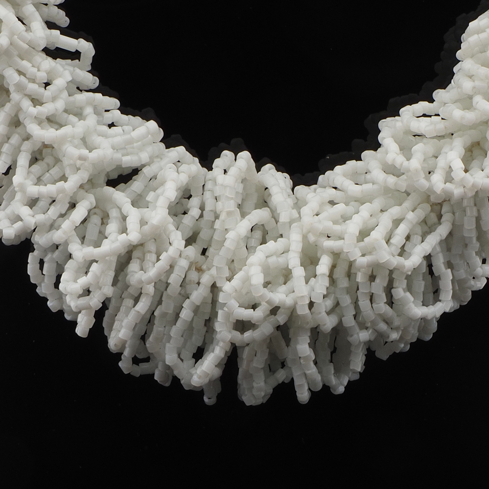 Vintage Czech knitted necklace white satin rondelle seed glass beads
