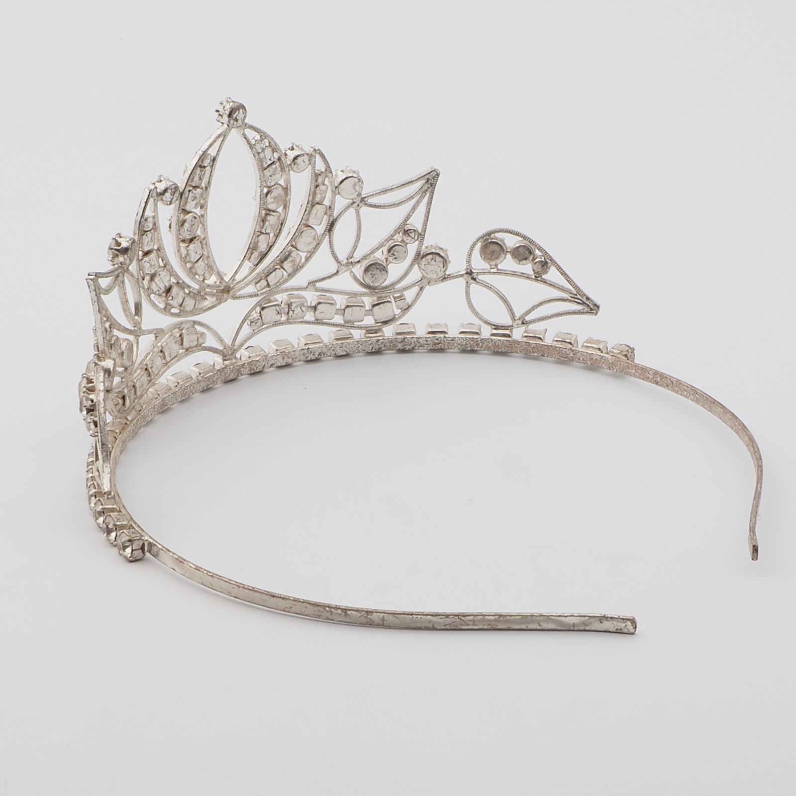 Vintage handmade crystal clear glass rhinestone wirework tiara