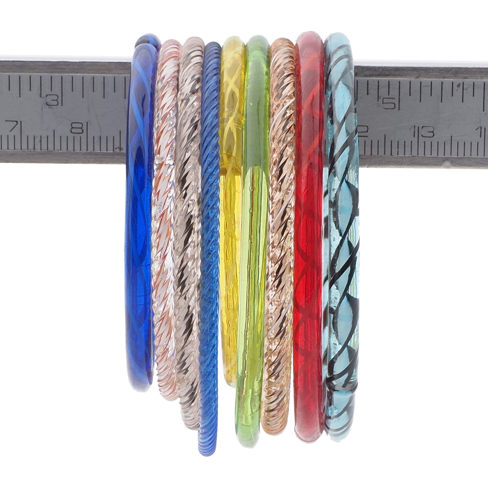 Lot (9) antique 1900's Czech lampwork glass bangles earring hoops