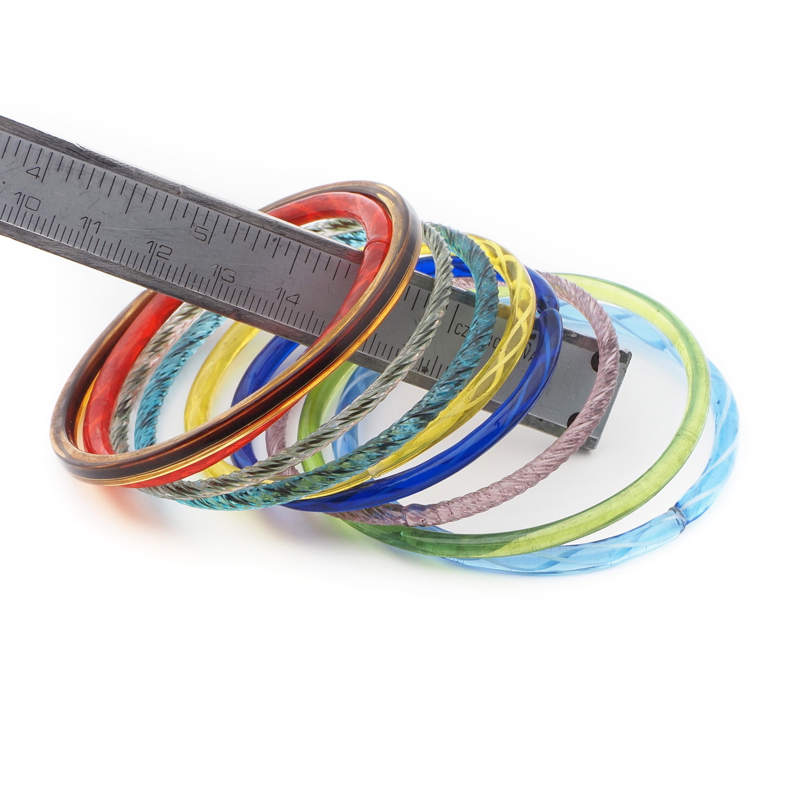 Lot (9) antique Czech lampwork glass bangles earring hoops