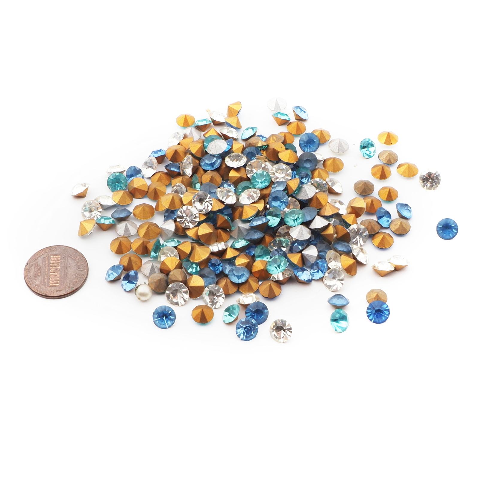 Lot (220) Czech vintage foiled blue frost clear glass rhinestones 6mm