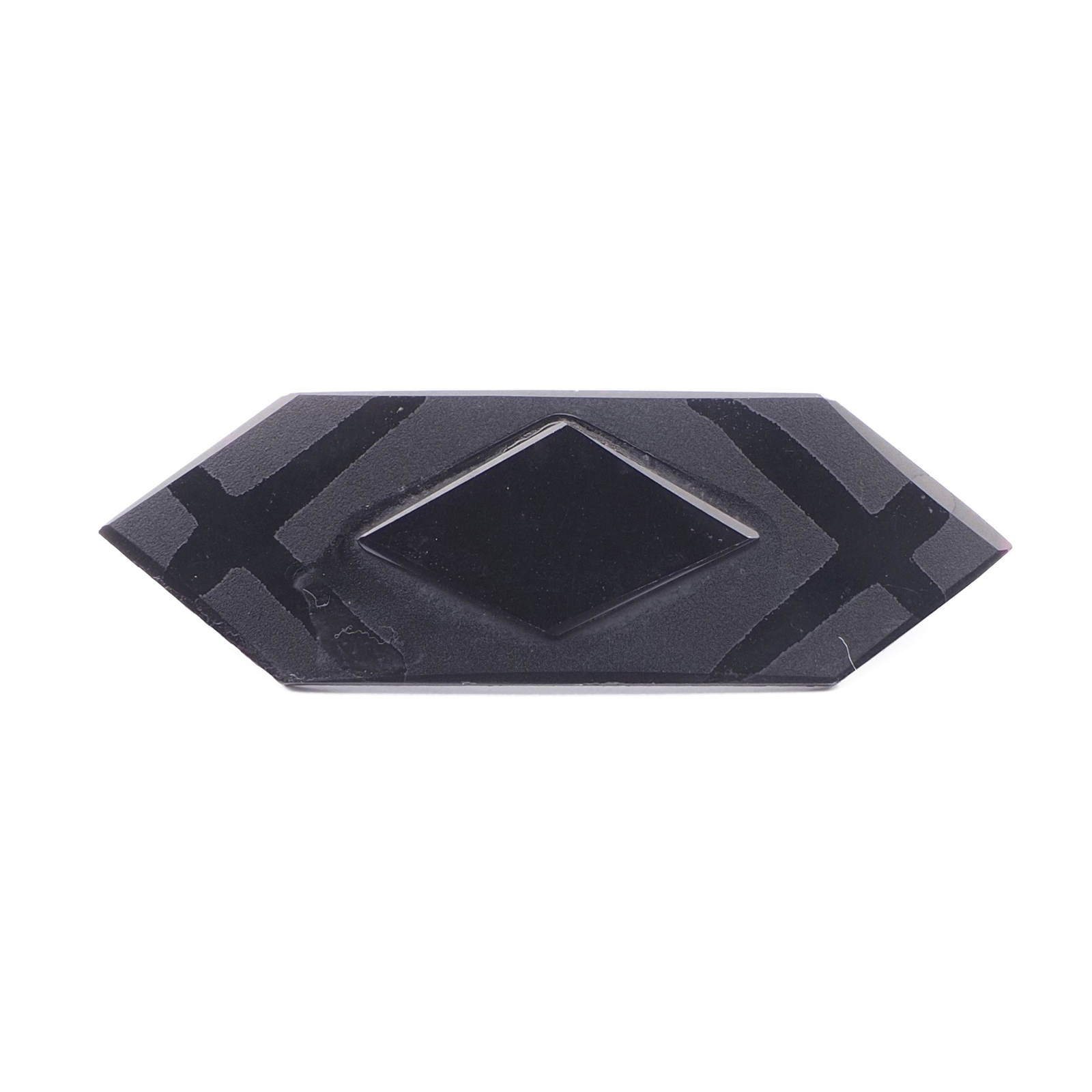 Czech Antique Victorian geometric etched jet black mourning glass pin brooch