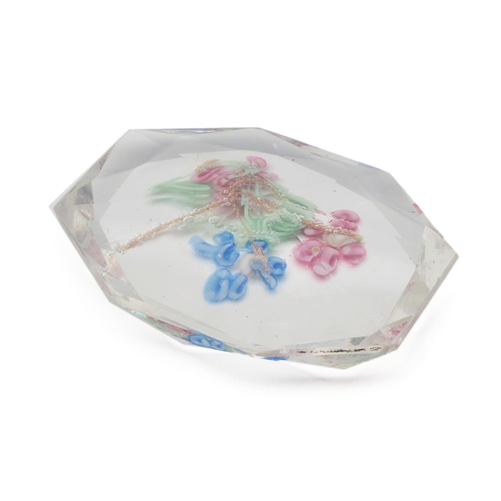 Large Czech vintage Deco floral lampwork octagon crystal clear glass rhinestone 30mm