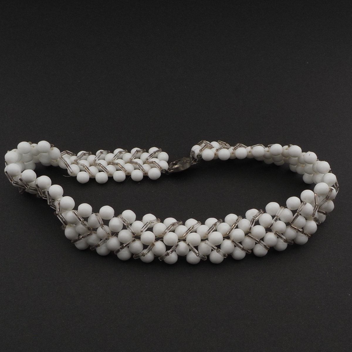 Lot Vintage Czech white round silver lined bugle glass beads 
