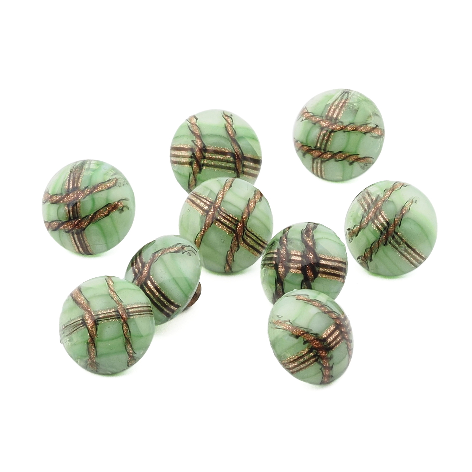 Lot (9) Antique Czech micro lampwork aventurine green dimi glass buttons 8mm