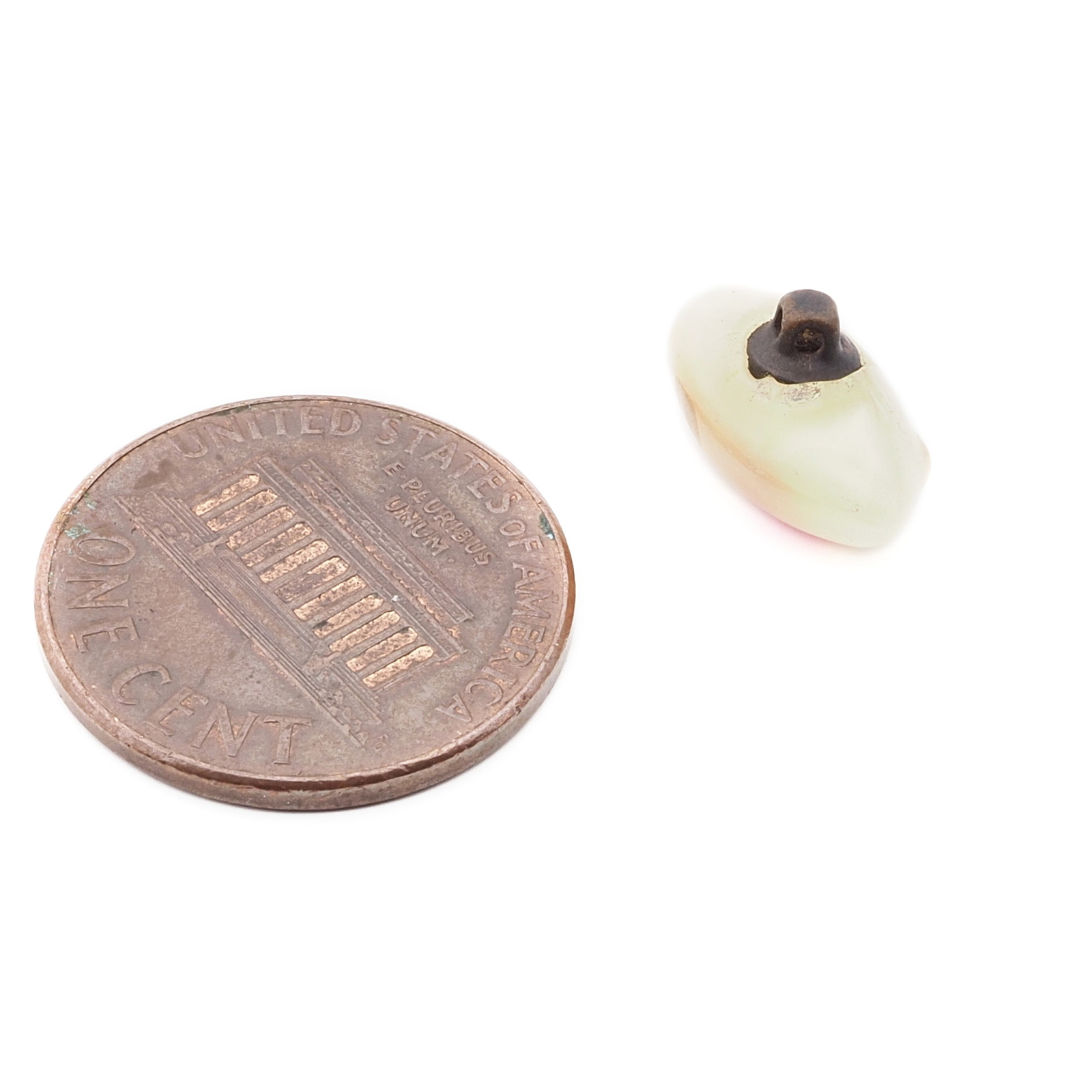 Antique Czech micro lampwork pink floral aventurine satin oval glass button 13mm