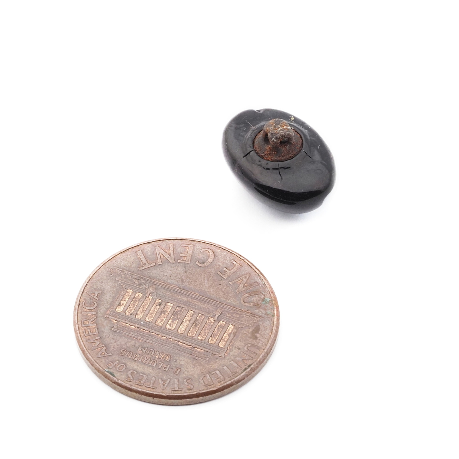 Antique Czech micro lampwork black and white oval glass button 13mm