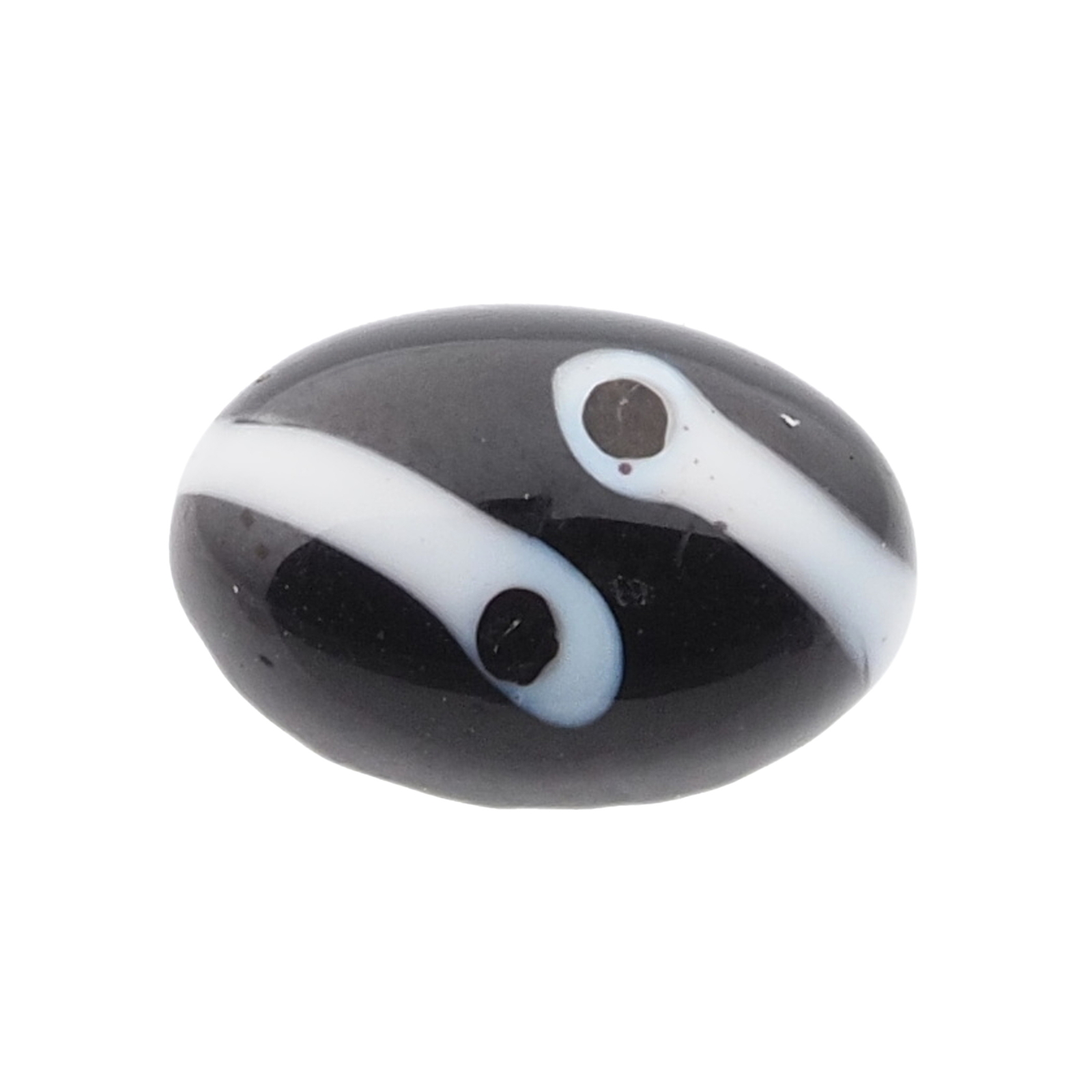 Antique Czech micro lampwork black and white oval glass button 13mm