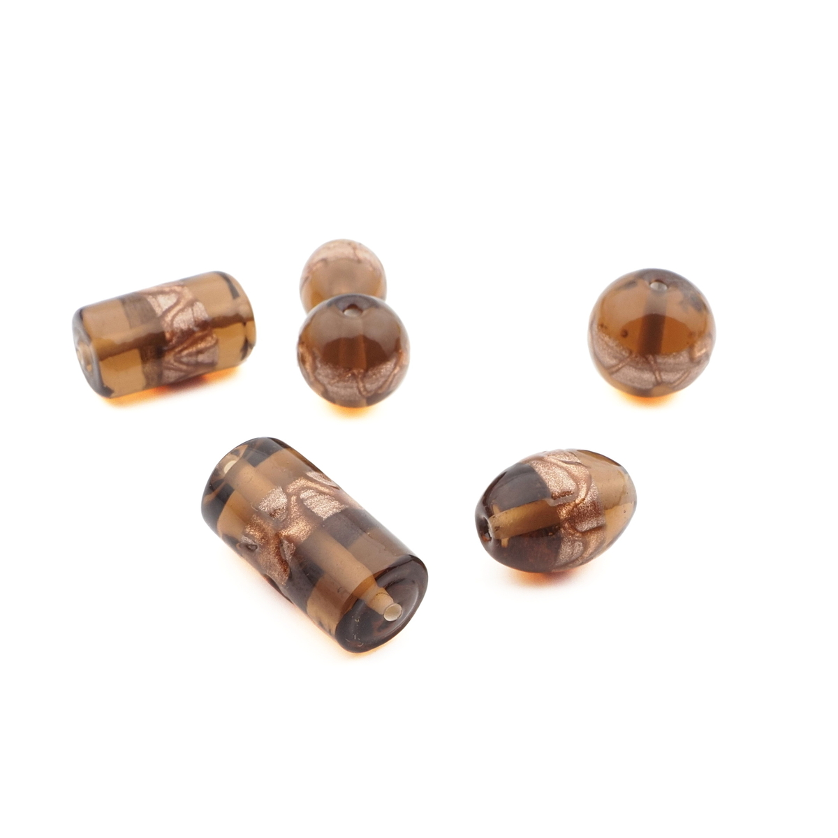 Lot (6) Czech aventurine gold band topaz lampwork glass beads