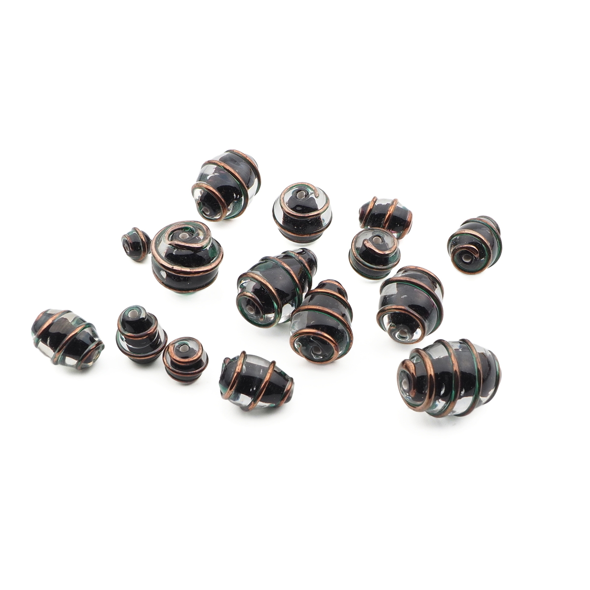 Lot (15) Czech black lined gold overlay clear lampwork glass beads