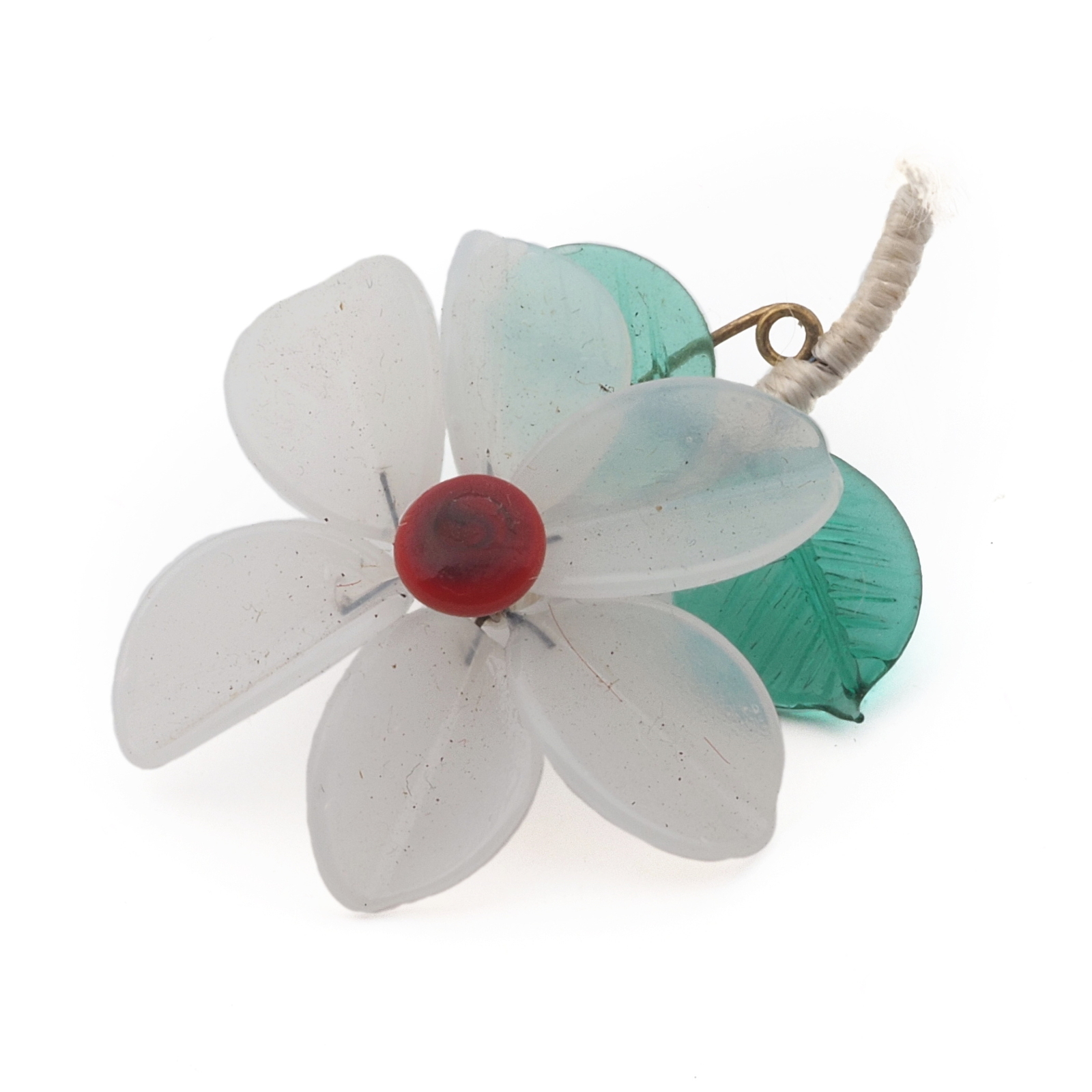 Vintage Czech lampwork glass bead opaline white flower pin brooch