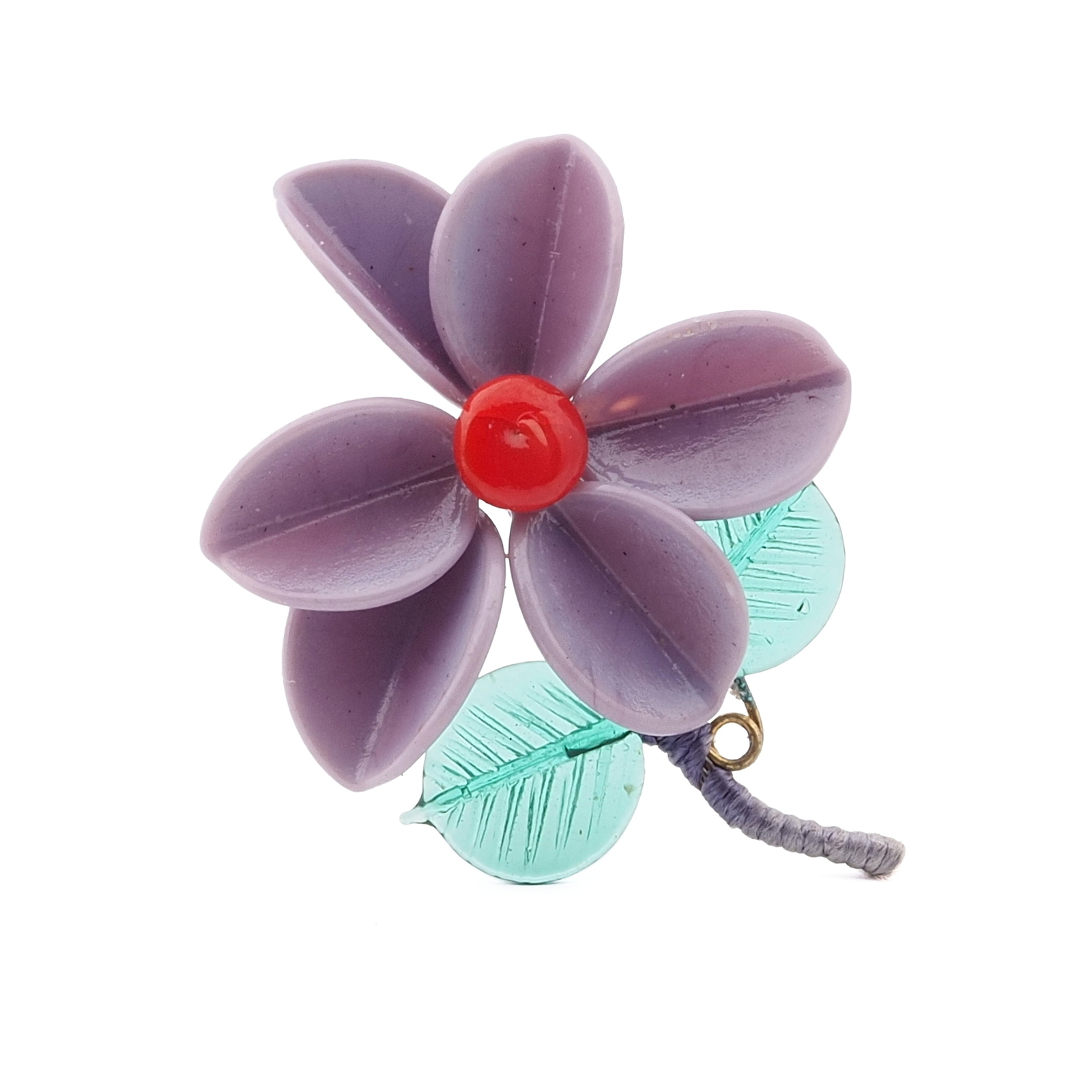 Vintage Czech lilac lampwork glass bead flower pin brooch