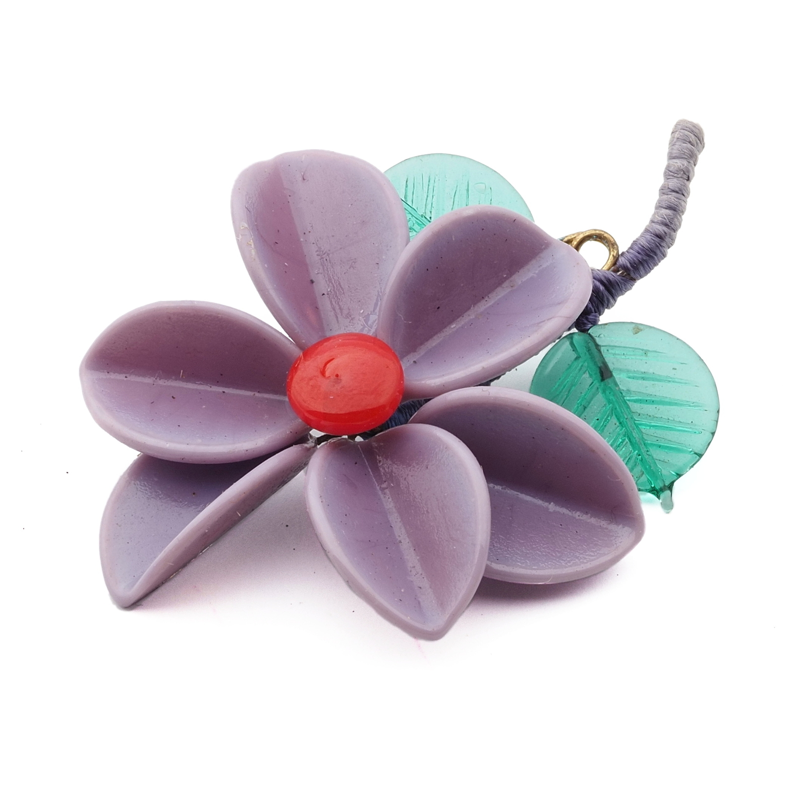Vintage Czech lilac lampwork glass bead flower pin brooch