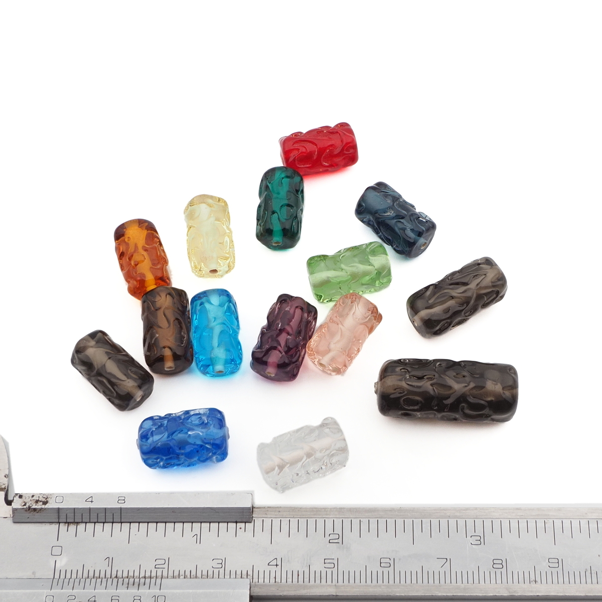 Lot (15) Czech bumpy bugle lampwork glass beads 