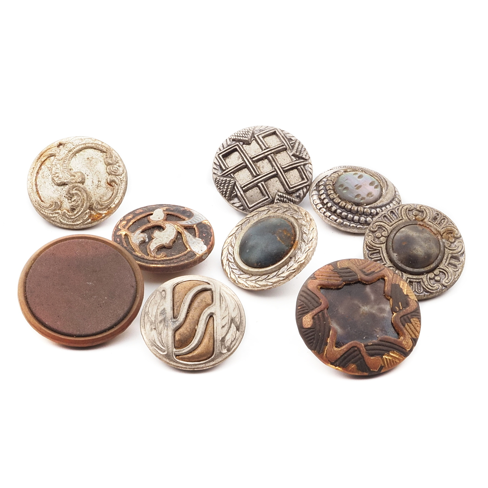 Lot (9) antique Victorian metal tin buttons