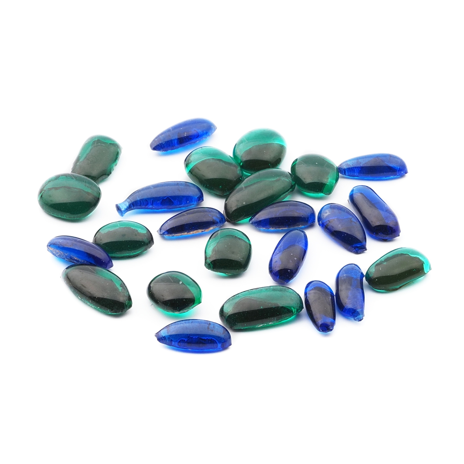 Lot (24) Czech antique Sapphire blue Emerald green oval glass cabochon drops craft supplies