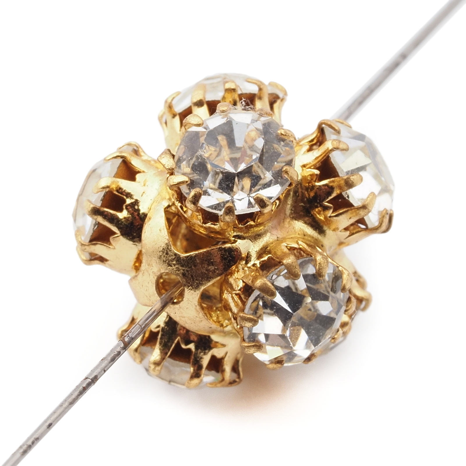 Czech crystal glass rhinestone gold tone metal ball bead 14mm
