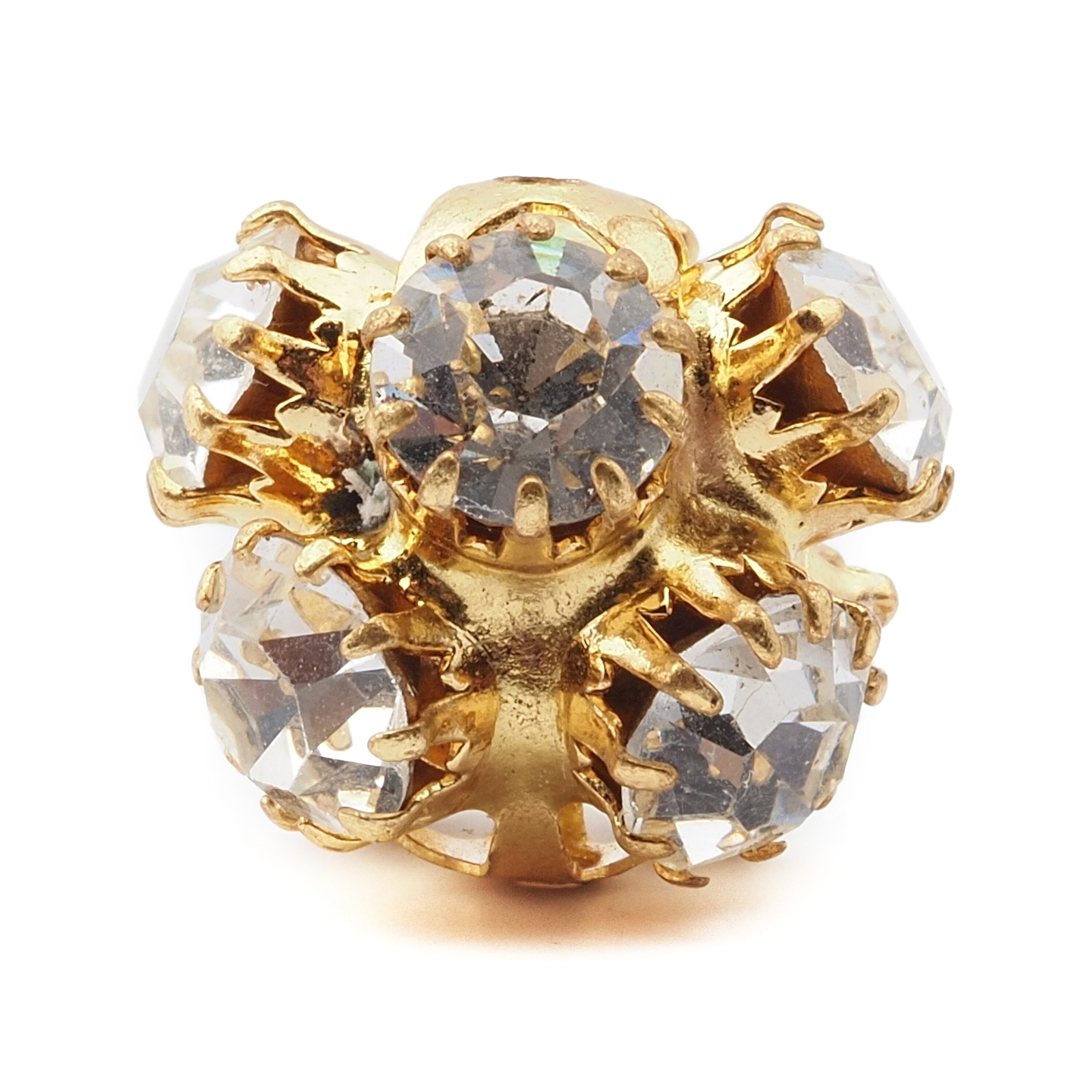 Czech crystal glass rhinestone gold tone metal ball bead 14mm