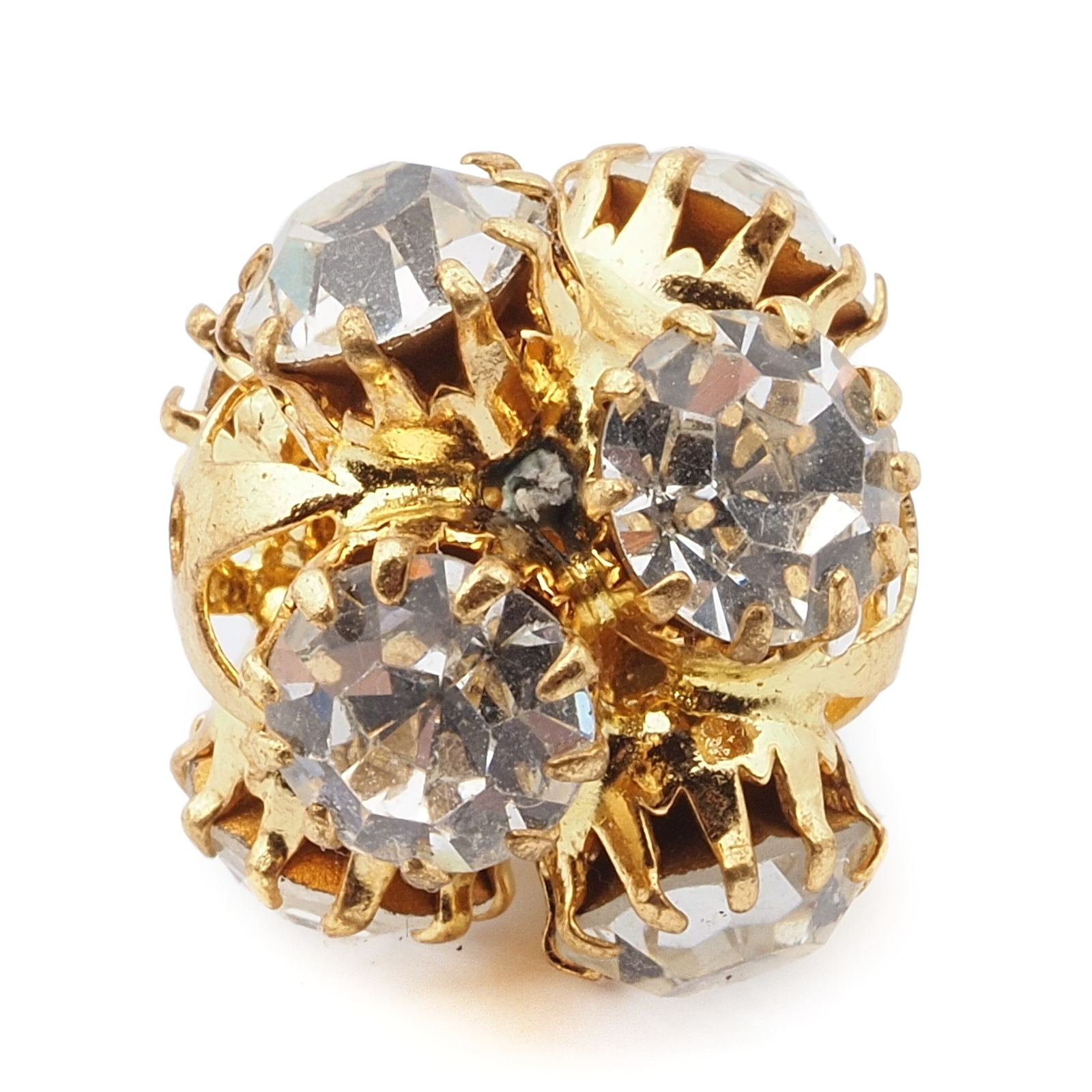 Czech crystal glass rhinestone gold tone metal ball bead 14mm