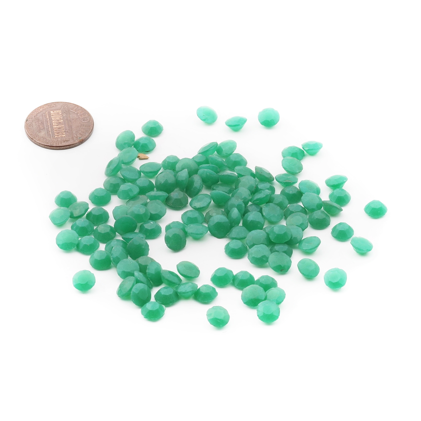 Lot (115) Czech vintage chrysoprase opaline green round glass rhinestones 6mm