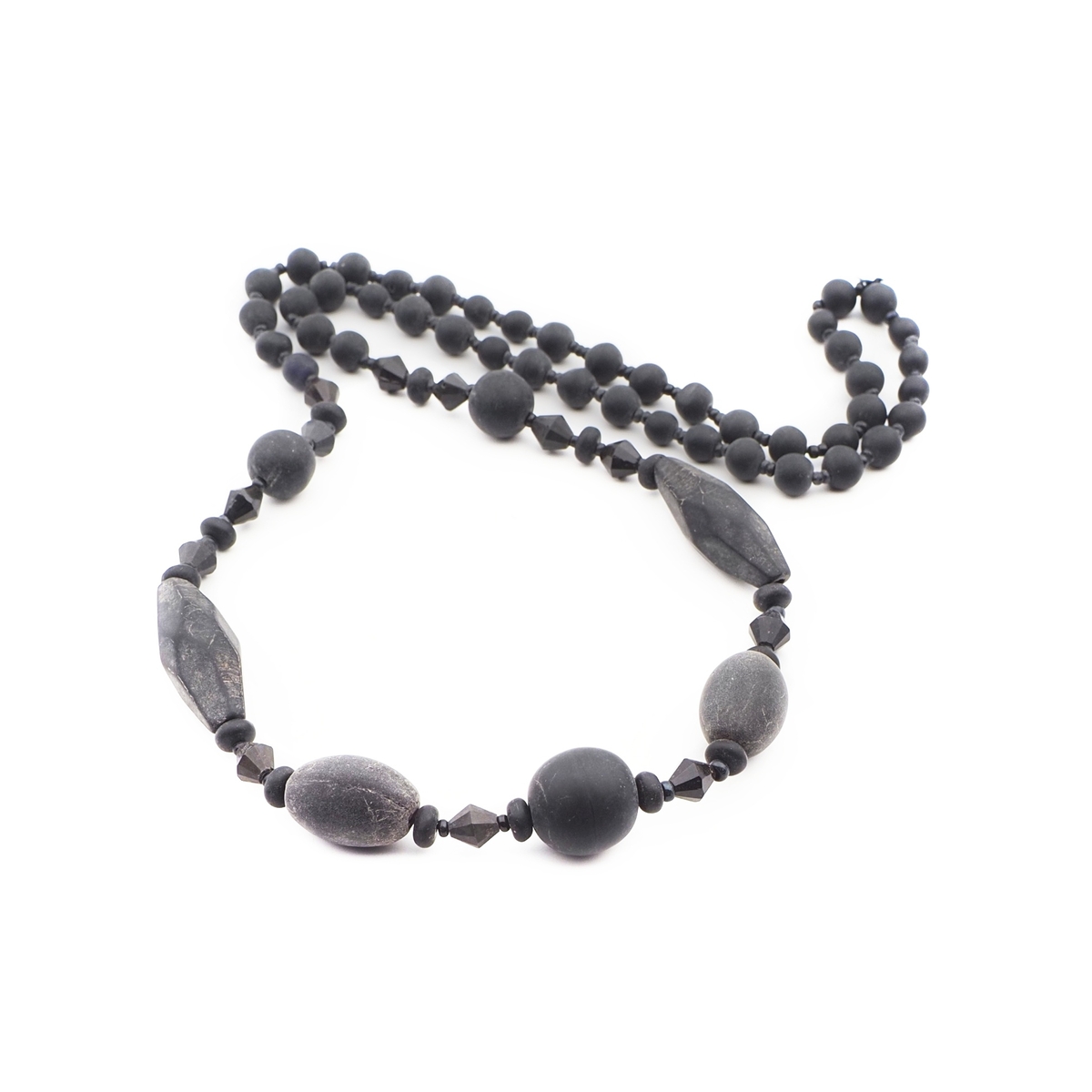 Vintage Czech black glass bead necklace