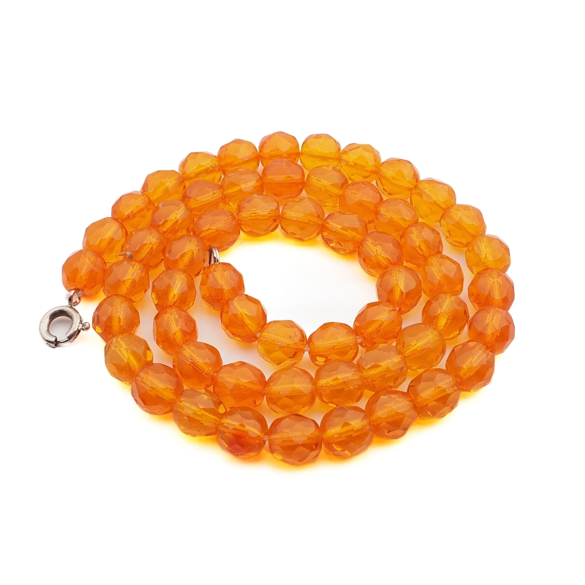 Vintage Czech orange topaz faceted glass bead necklace