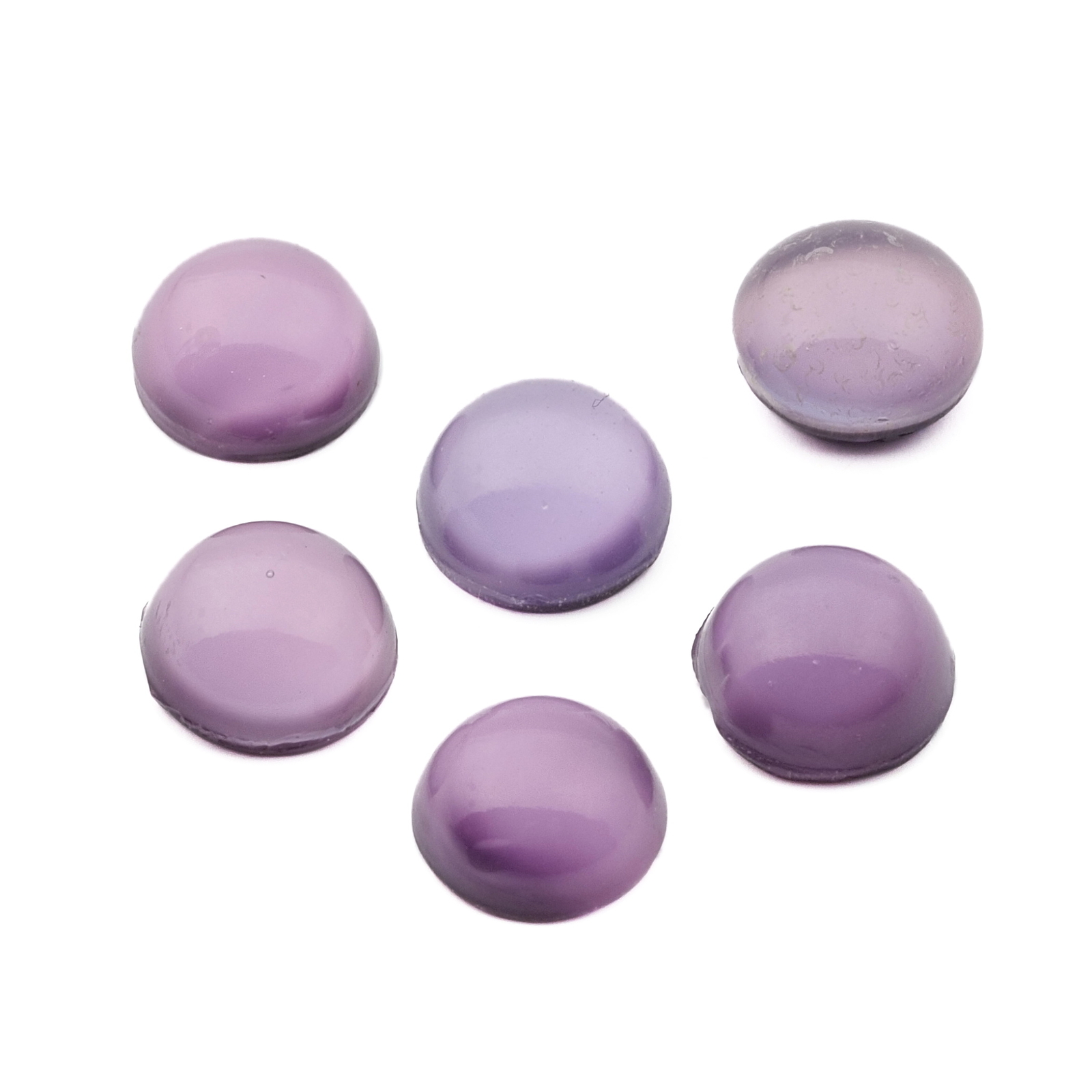 Lot (6) Vintage Czech purple satin moonglow round glass cabochons 8mm
